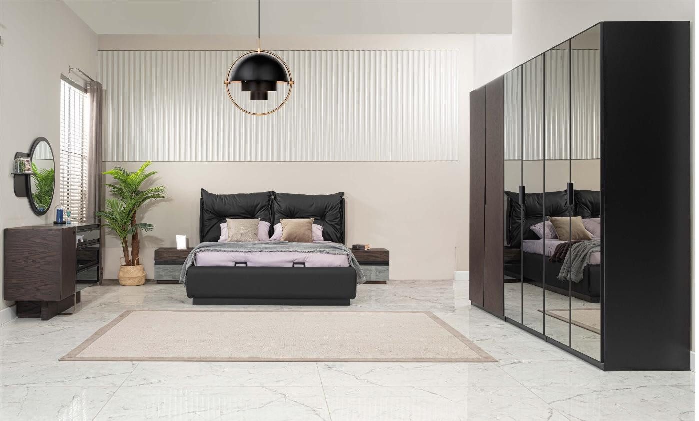 Schlafzimmer-Set Garnitur Schlafzimmer Doppelbett Bett Nachttische Set 6tlg Schwarz