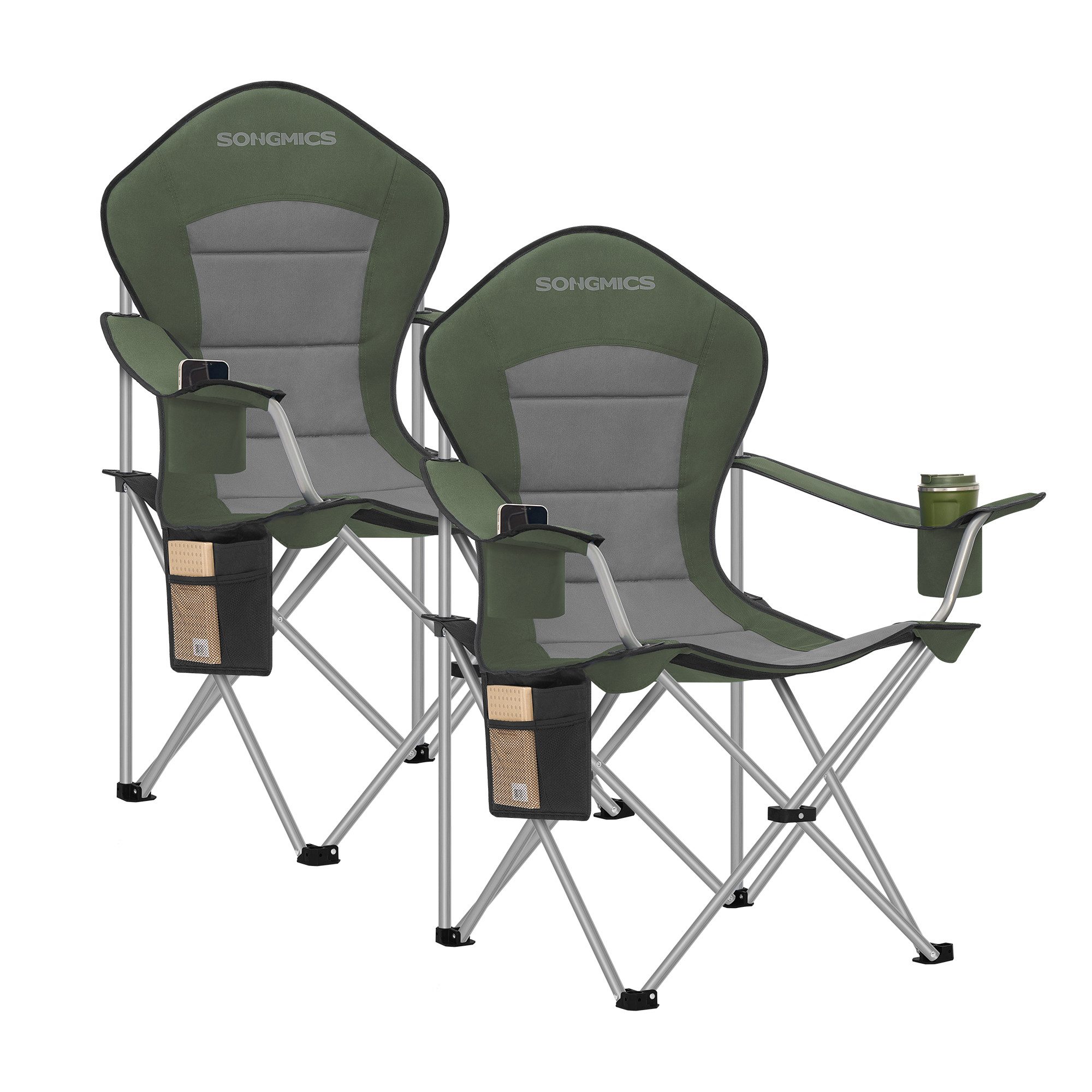 SONGMICS Campingstuhl, Faltbarer Outdoor-Stuhl, hohe Rückenlehne, Getränkehalter