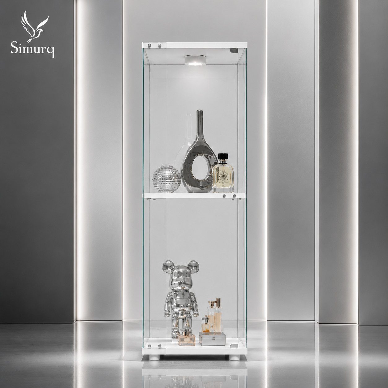 Simurq Glasvitrine mit LED-Touch-Licht und 360° Sockel für Deko und Figuren (1-St., 6 Varianten verfügbar) 360° drehbar, 38 × 38 cm Stellfläche, LED-Touch-Licht