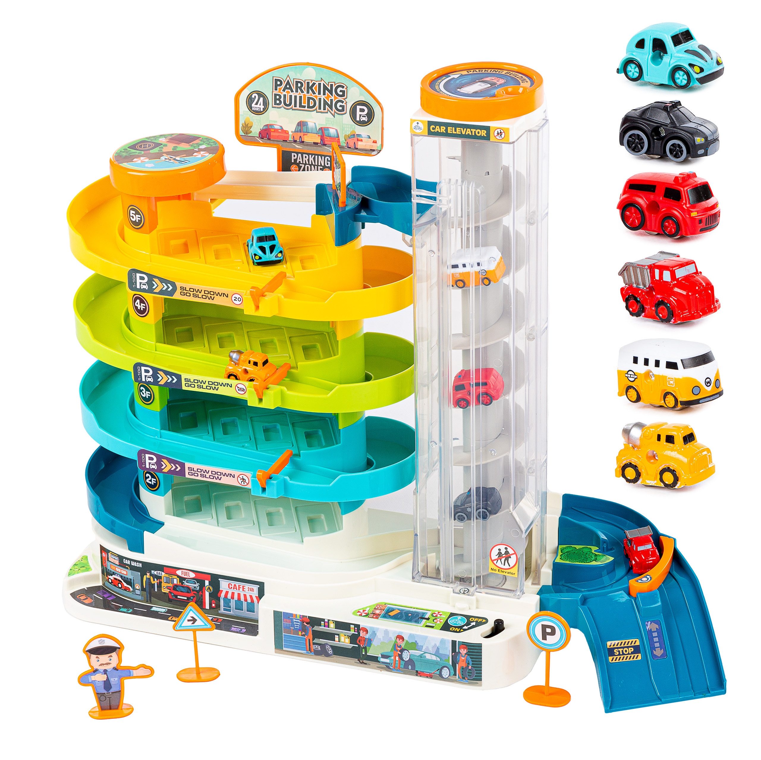 kinderplay Spiel-Parkgarage Parkhaus mit Aufzug – Licht & Ton – Lernspielze günstig online kaufen