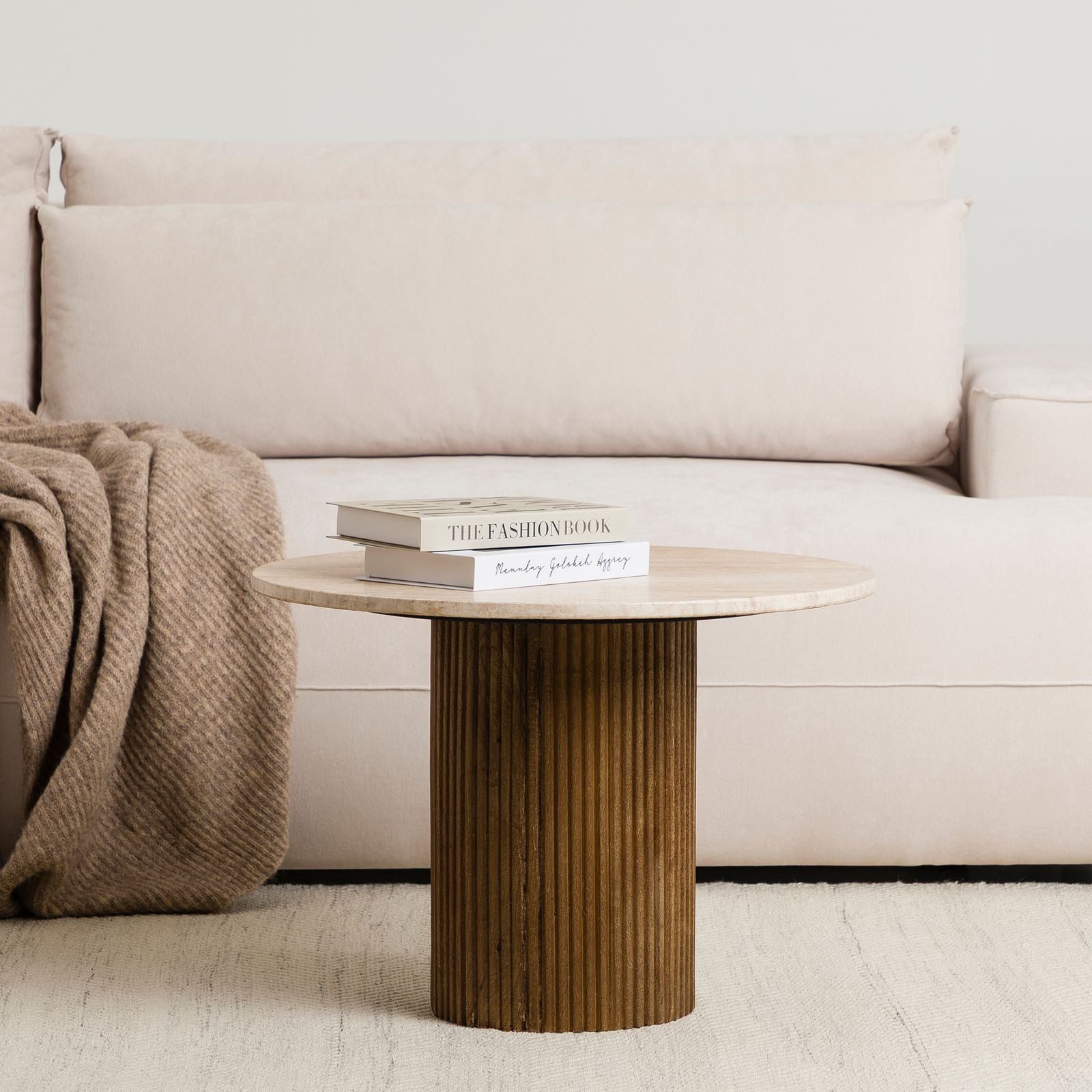 IDIMEX Couchtisch MANDI, Wohnzimmertisch 60 cm aus Travertin und Mangoholz günstig online kaufen