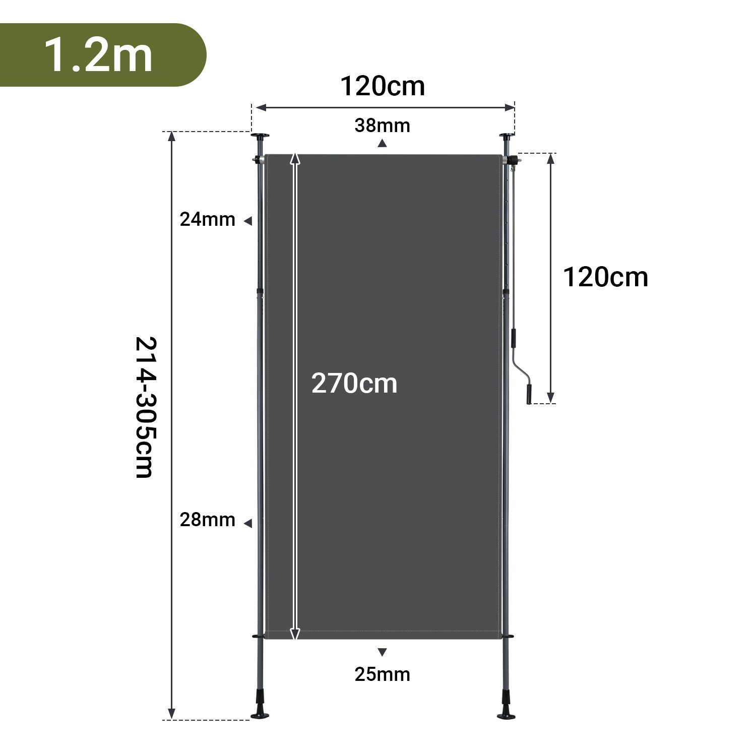 Clanmacy Senkrechtmarkise Klemmmarkise Außenrollo Balkon Sichtschutz Sonnenschutz mit Handkurbel ohne Bohren; mit Handkurbel; 120/150/200 x 270 cm