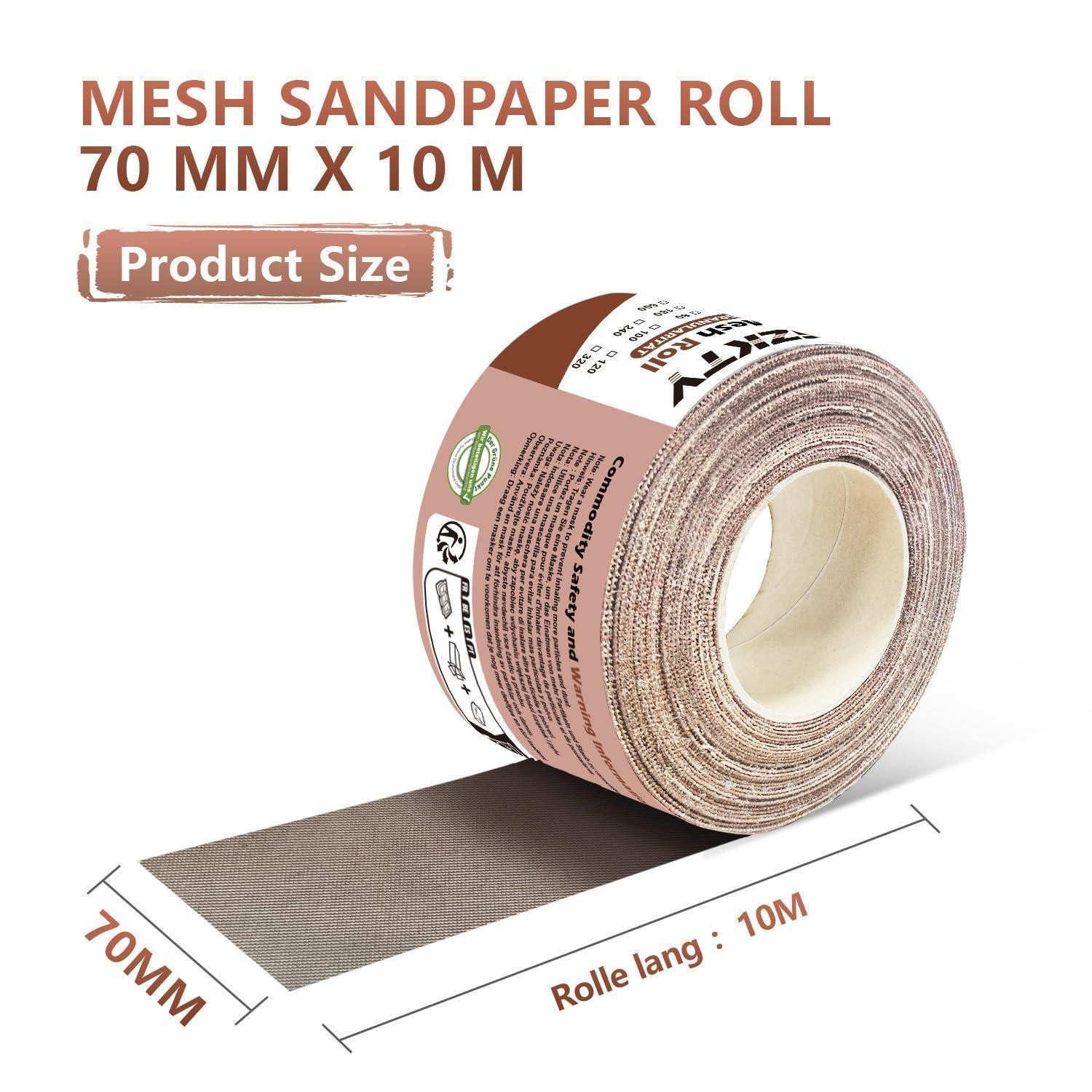 LuxusKollektion Schleifpapier Schleifpapier Netz Rolle Klett 70mm 10m P150 Holz Metall 150#