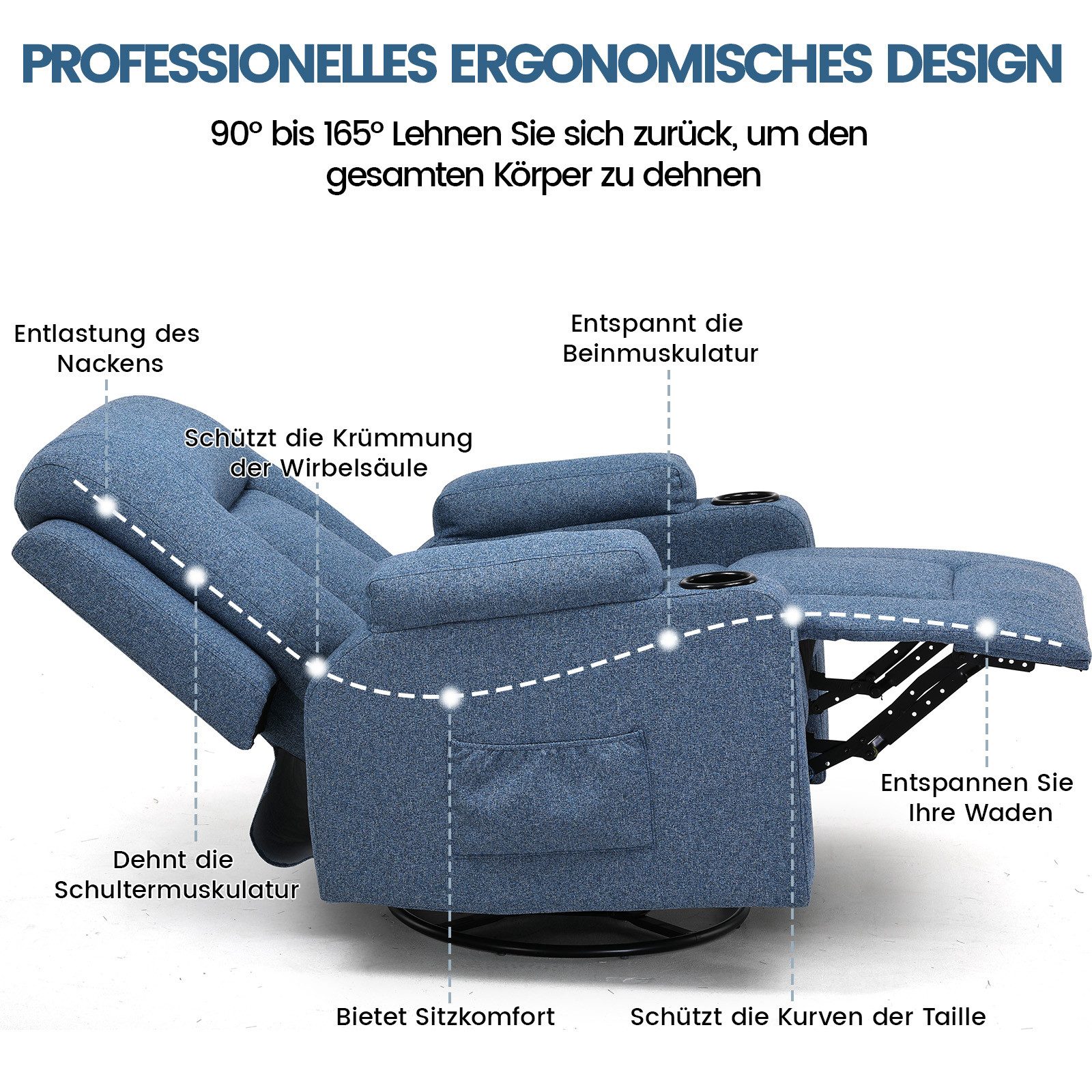 COMHOMA Relaxsessel TV-Sessel aus Stoff/Kunstleder mit Liegefunktion Fernsehsessel (Relaxsessel mit Liegefunktion), mit Wippfunktion und Relaxfunktion – Bild 4 von 5