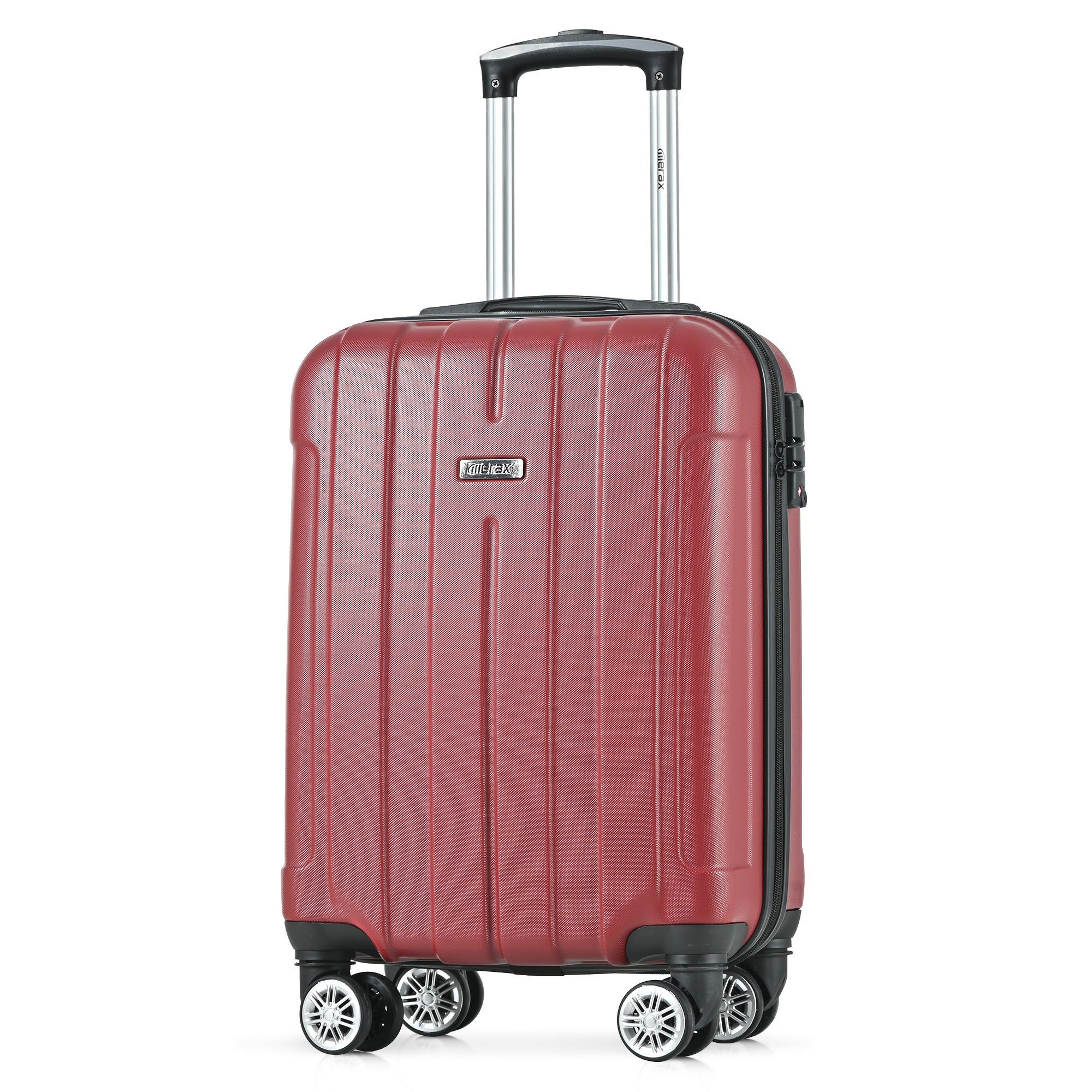 Merax Hartschalen-Trolley aus ABS mit TSA-Zahlenschloss und Doppelrollen, 4 Rollen, Reisekoffer, Check-in Gepäck, Hartschalenkoffer, 53cm, M Rot