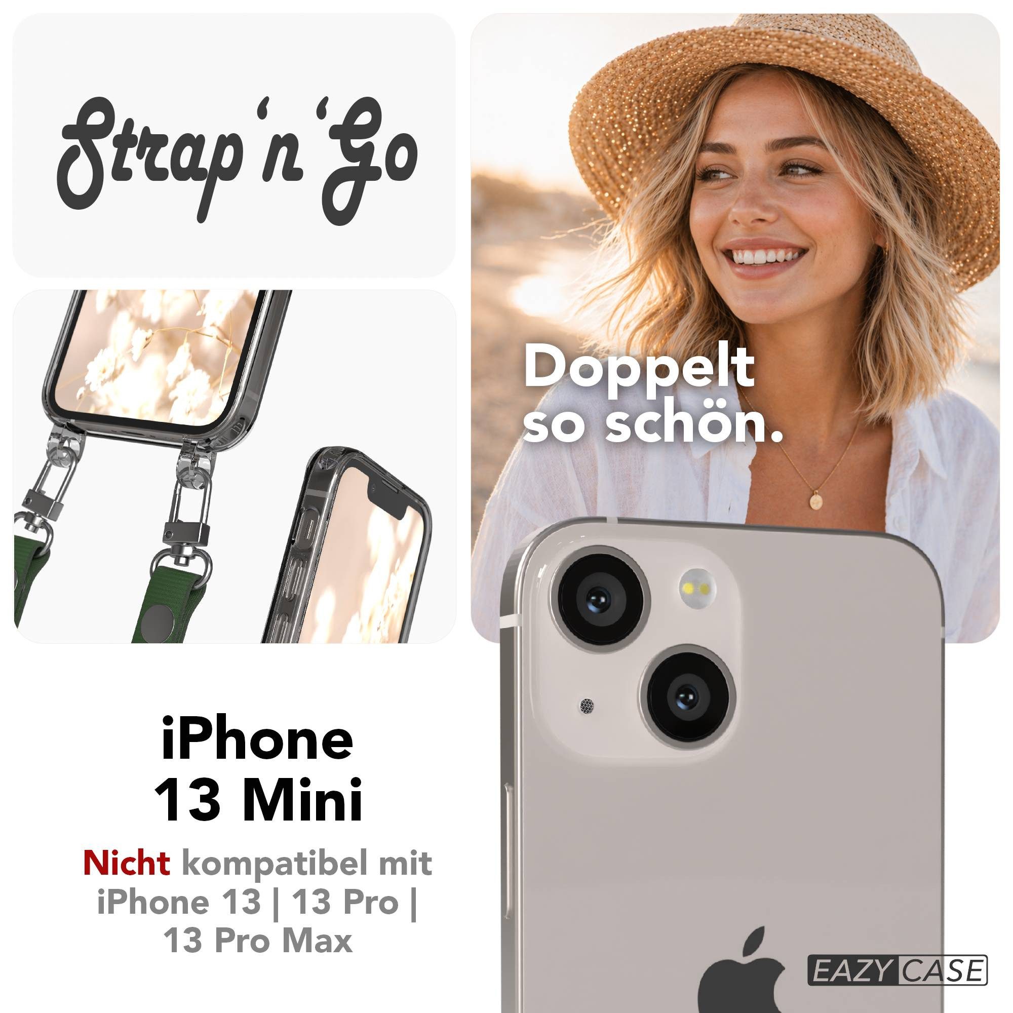 EAZY CASE Handykette für Apple iPhone 13 Mini Handyhülle mit Handyband magnetisch, Verstellbares Handyband in Dunkelgrün mit Magnetverschluss bis 1,90 m