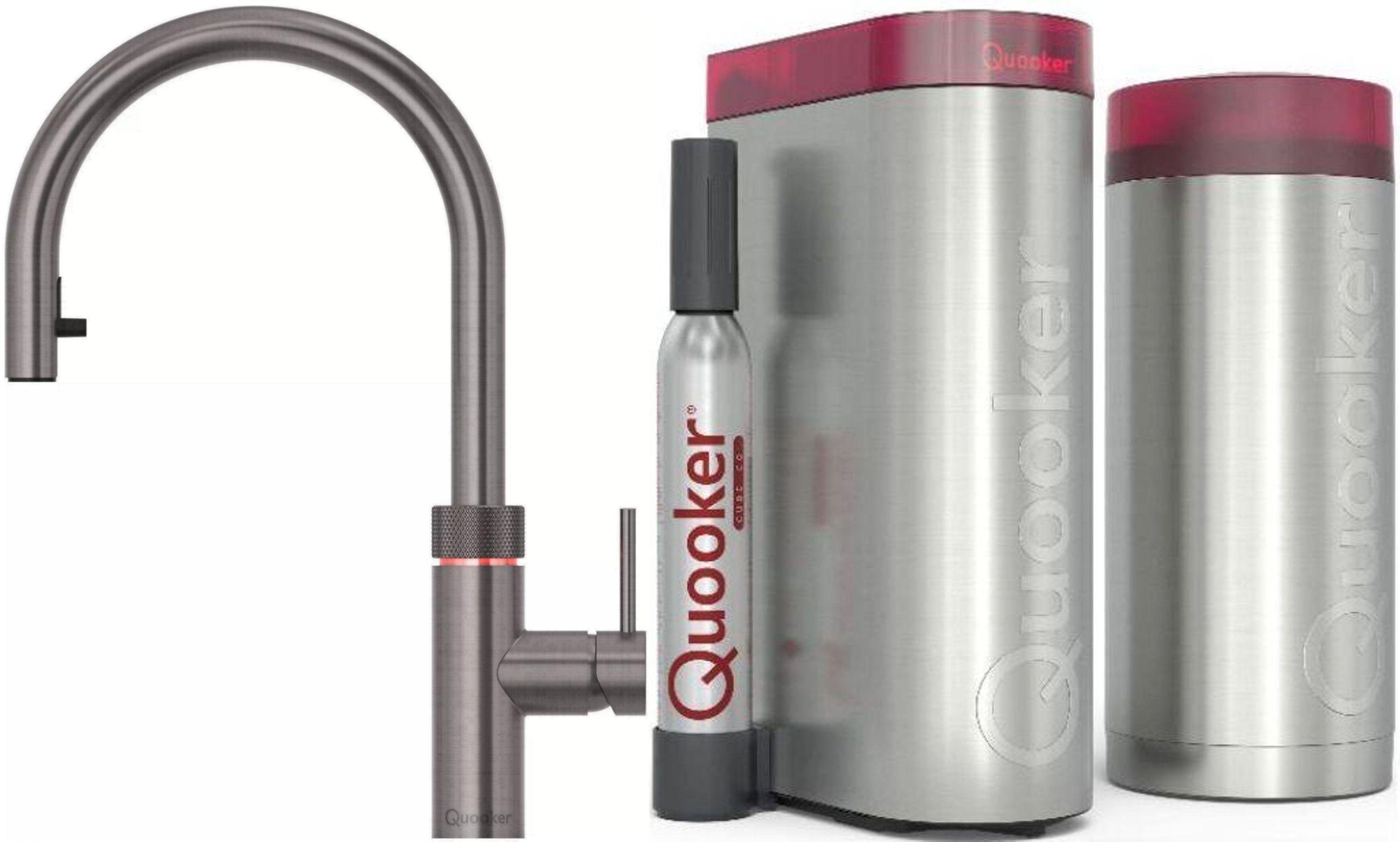 PVD B 100°C CUBE Gunmetal FLEX (22+XGMECUBE) (2-St) mit QUOOKER Trinkwassersystem Küchenarmatur Combi+ QUOOKER Kochendwasserhahn Zugauslauf mit