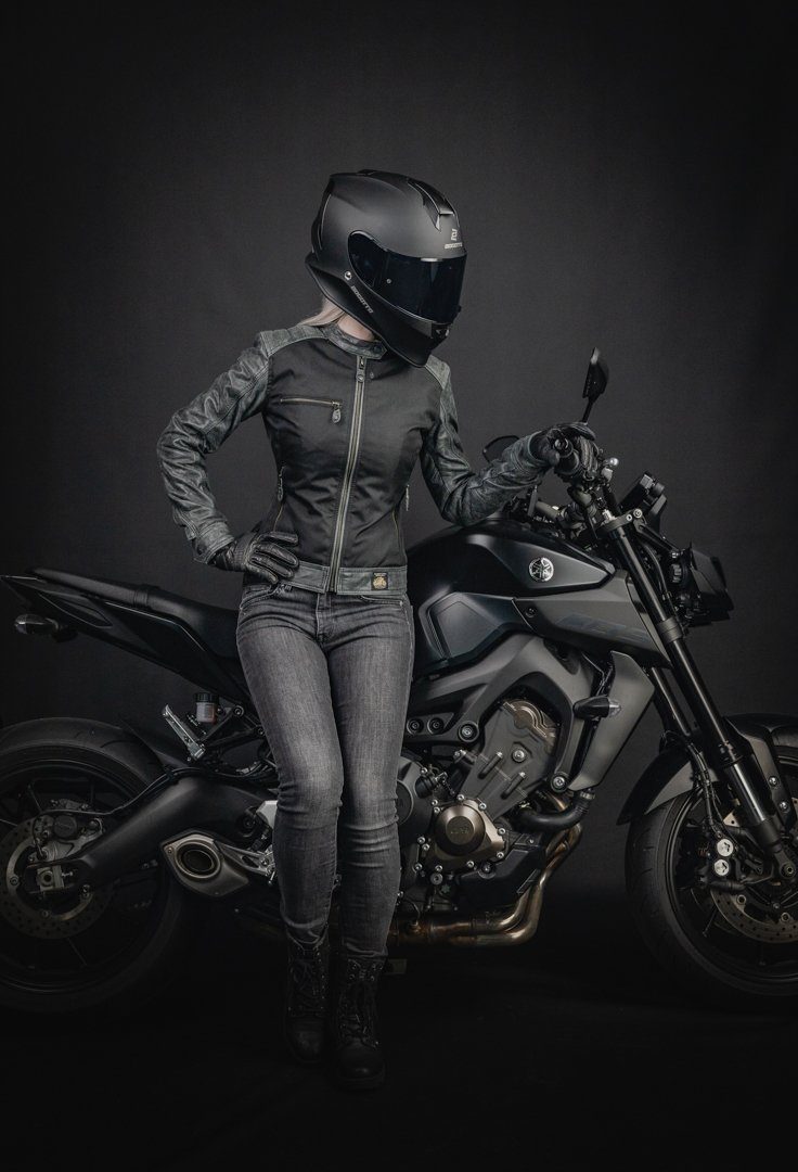 Textil London Damen Motorradjacke / Motorrad Leder- Black-Cafe Jacke Johannesburg