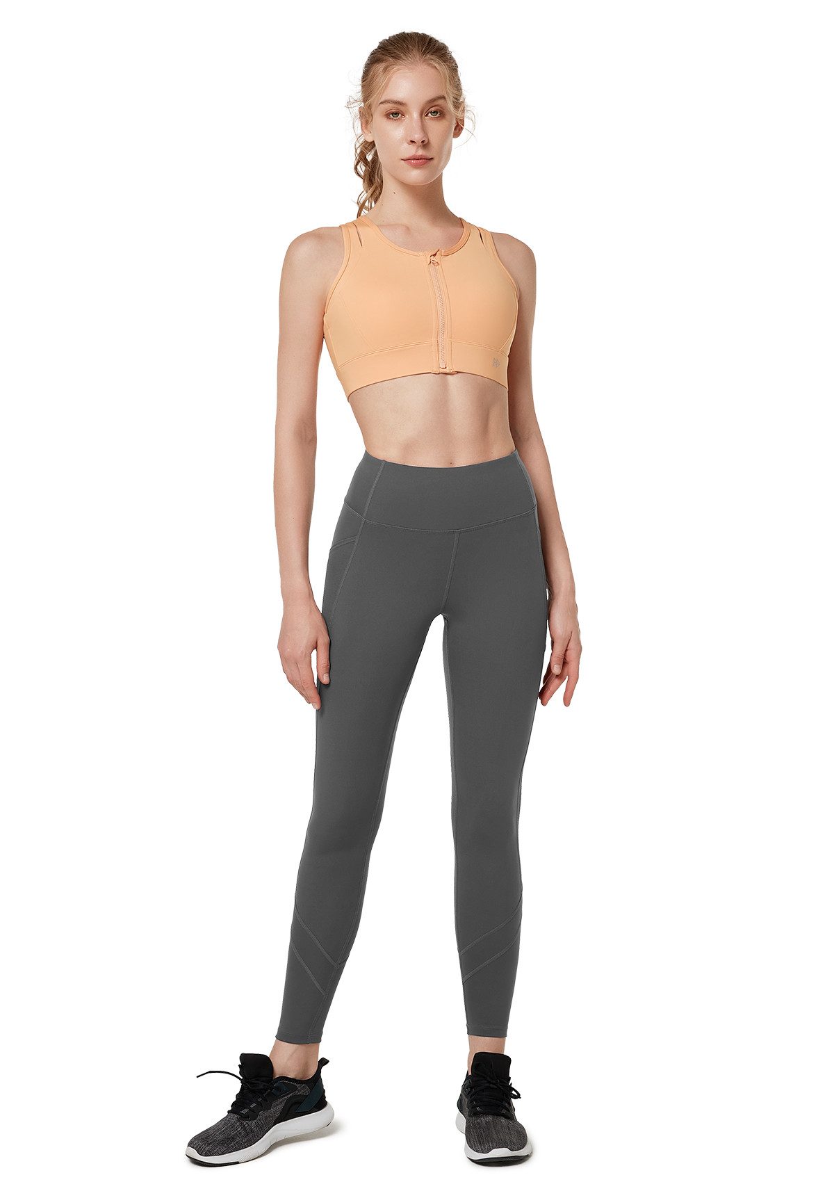 Yvette Leggings Damen Mesh Sport Leggings mit Taschen, hight wiast, 353A21