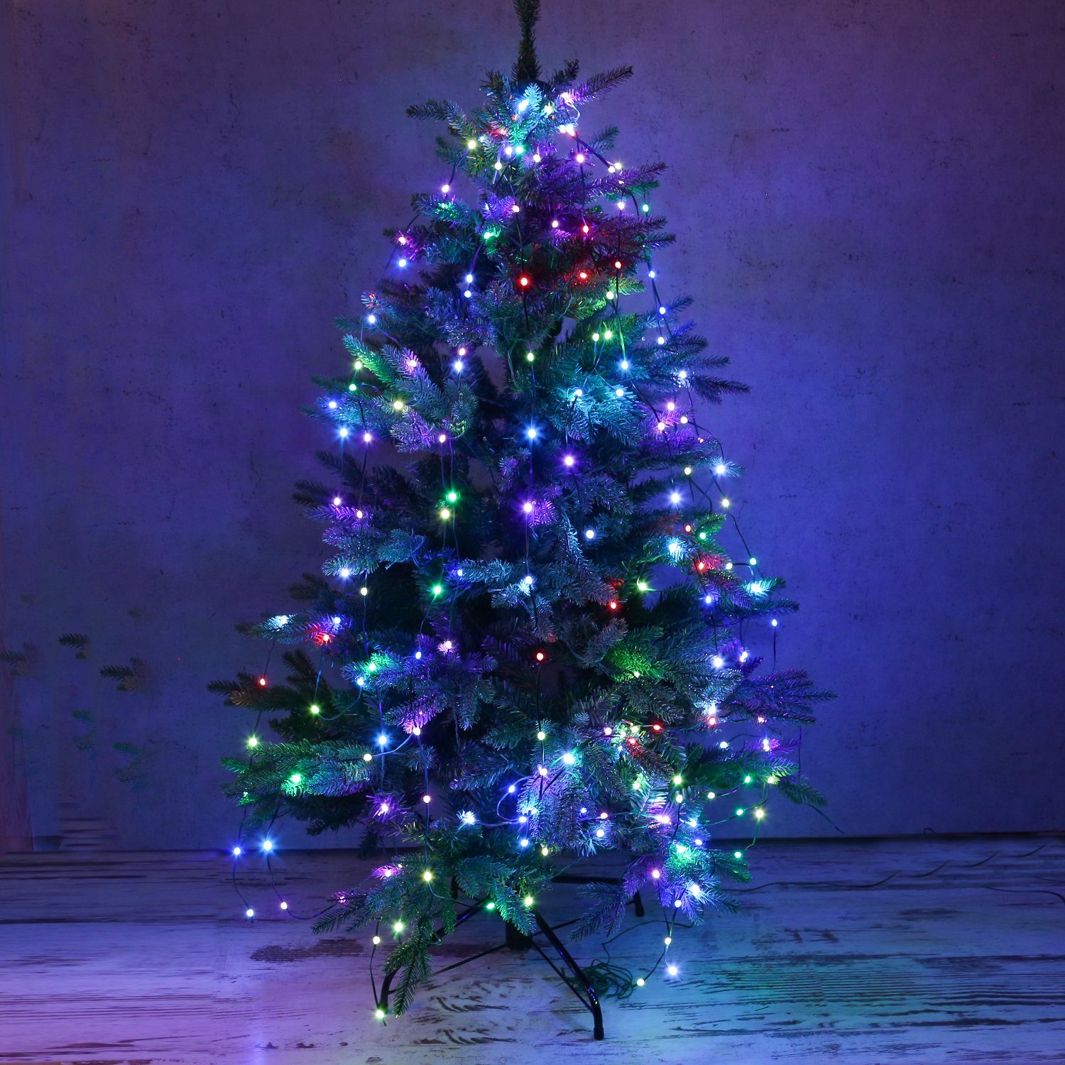 MARELIDA LED-Baummantel LED Lichterkette 10 Stränge 180LED bunt 13Funkt. Fernbedienung 1,8m, 180-flammig