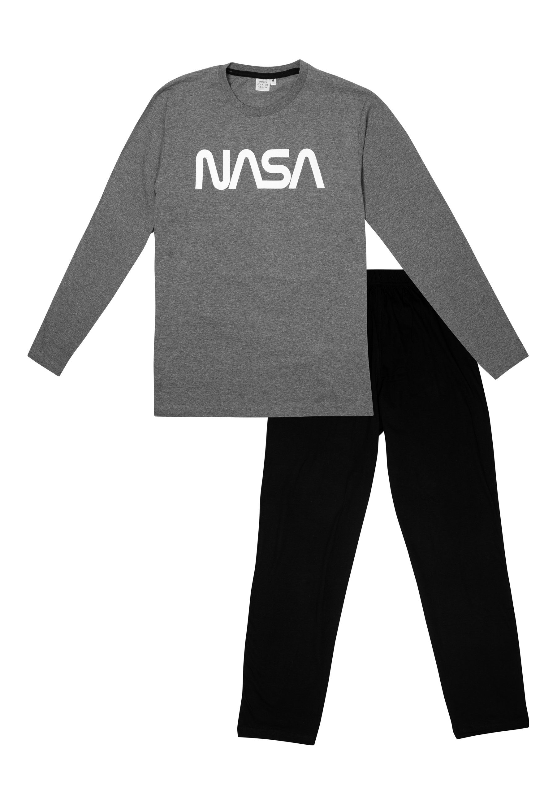 United Labels® Schlafanzug NASA Schlafanzug für Männer Pyjama Set Langarm Herren Grau/Schwarz