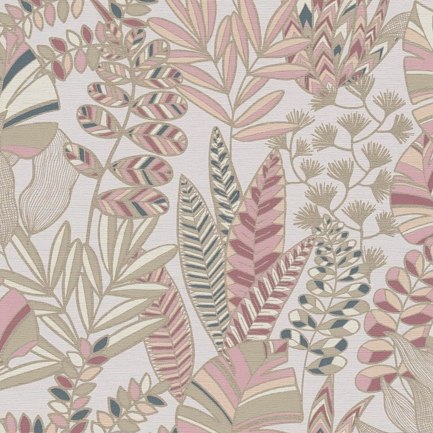 Profhome Vliestapete 390954-GU Retro Tapete Floral metallische Akzente rosa gold oliv-grün, geprägt, (1 Rolle, 5,33 qm), heißgeprägte Vliestapete, altrosa