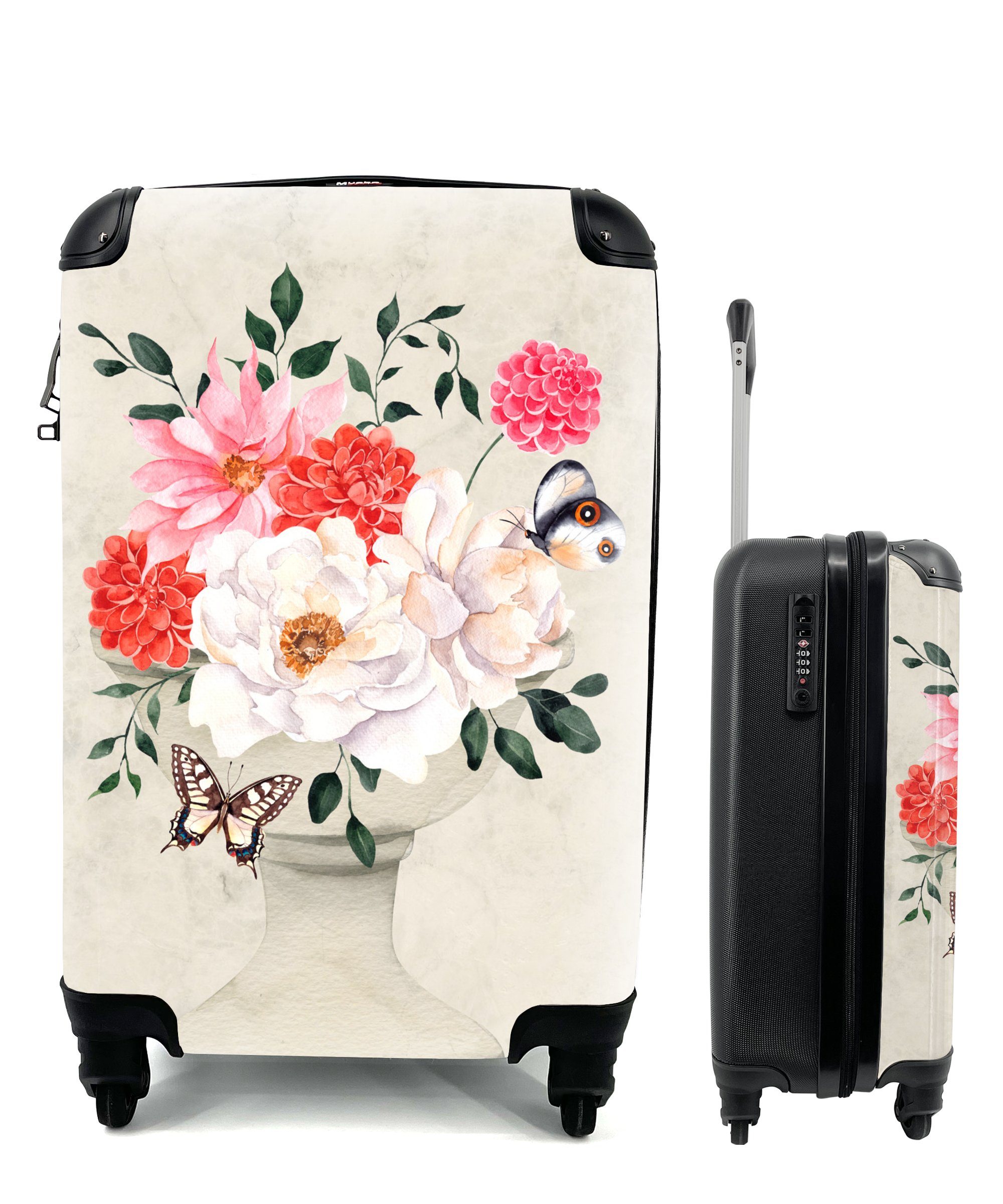 mit - 4 rollen, Reisekoffer Trolley, Handgepäckkoffer Schmetterlinge Reisetasche für Rollen, Stilleben, - Handgepäck Ferien, MuchoWow Blumen