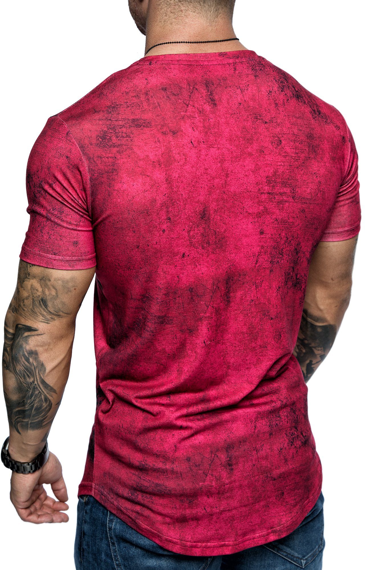 REPUBLIX T-Shirt JEFF Herren Marble mit Rundhalsausschnitt Oversize Design Shirt Crew Neck Bordeaux