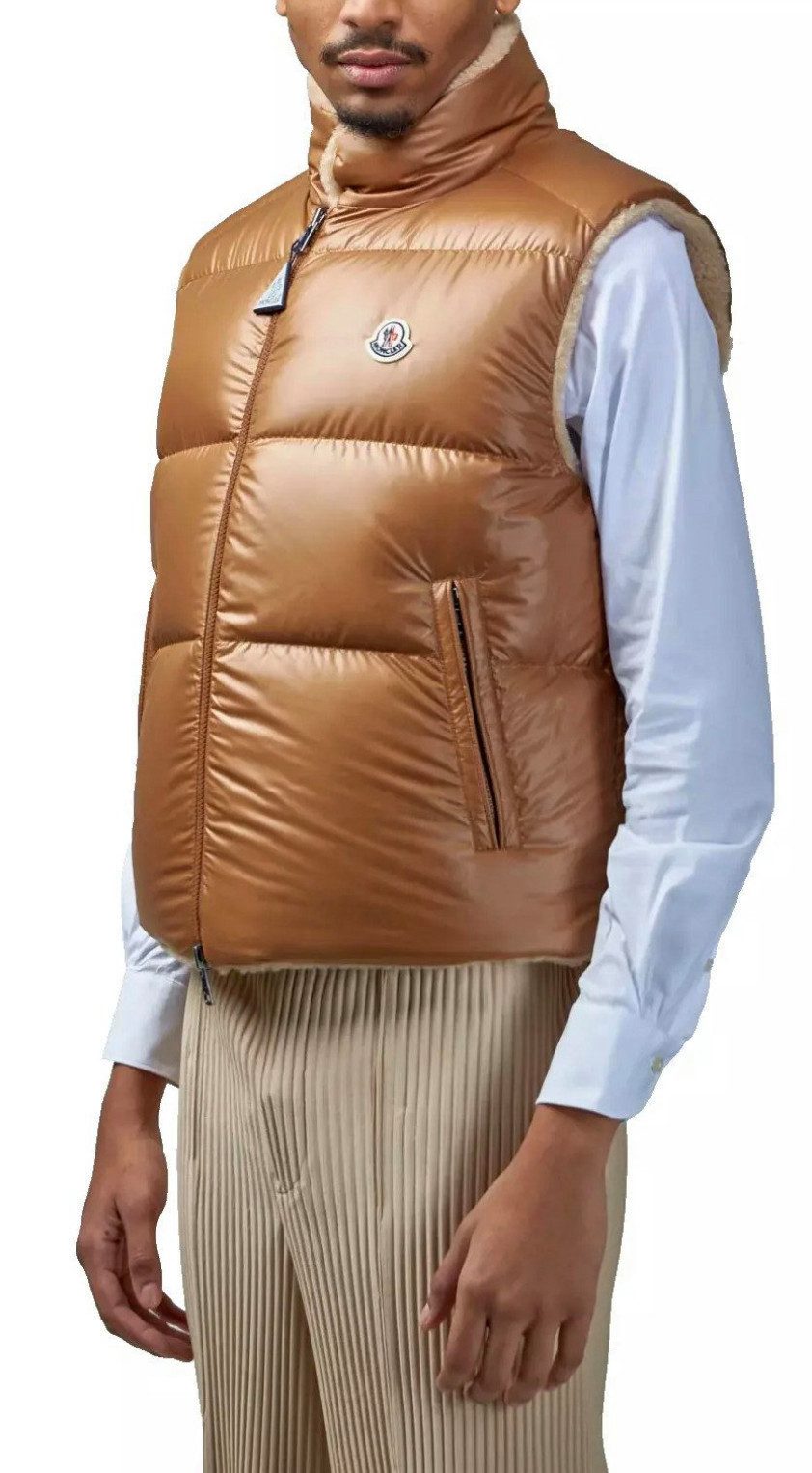 MONCLER Wendeweste Wendbare Daunenweste Jacke Gilet Zwei-Wege-Reißverschluss, Druckknopfverschluss, Teddyfleece
