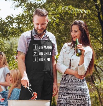 MoonWorks Grillschürze Grill-Schürze für Männer mit Spruch Ein Mann ein Grill ein Bier Baumwoll-Schürze Grillen Barbecue BBQ Fleisch Sommer Moonworks®, mit kreativem Aufdruck