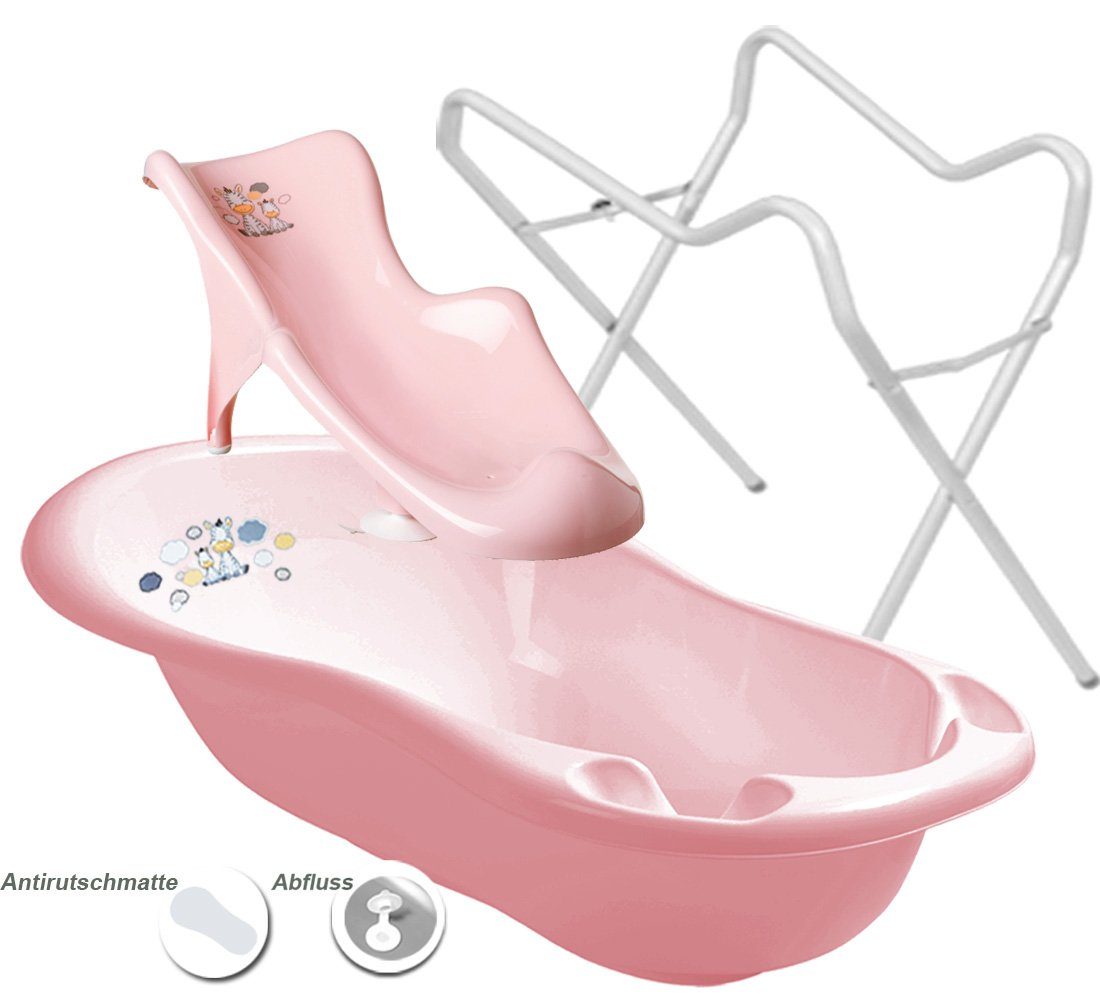 Maltex Babybadewanne »2 Teile SET - Zebra Rosa + Ständer Weiss -Baden«,  (Premium-Set 2 tlg+Gestell), Wanne + Sitz + Gestell