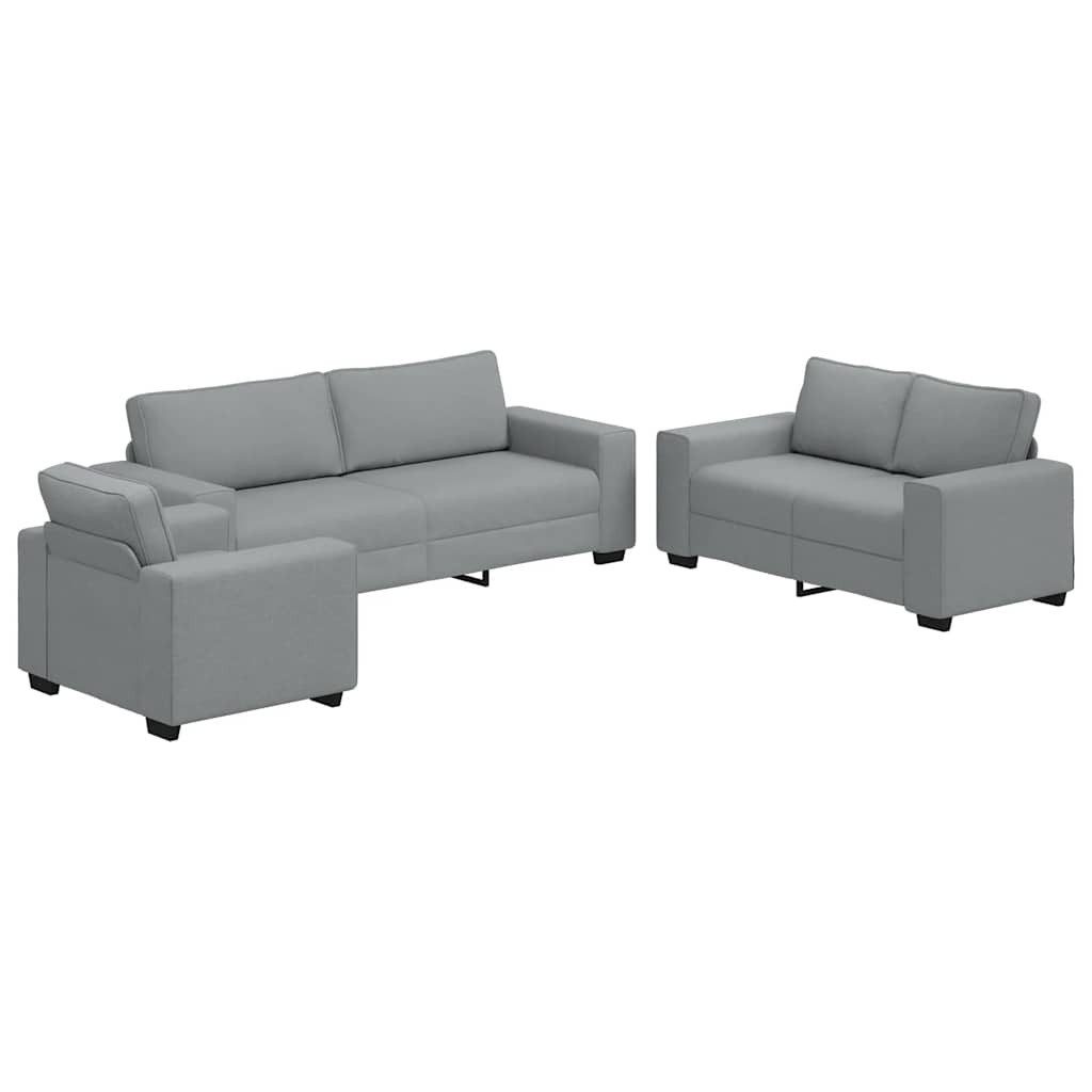 vidaXL Sofa 3-tlg. Sofagarnitur mit Kissen Hellgrau Stoff, 1 Teile