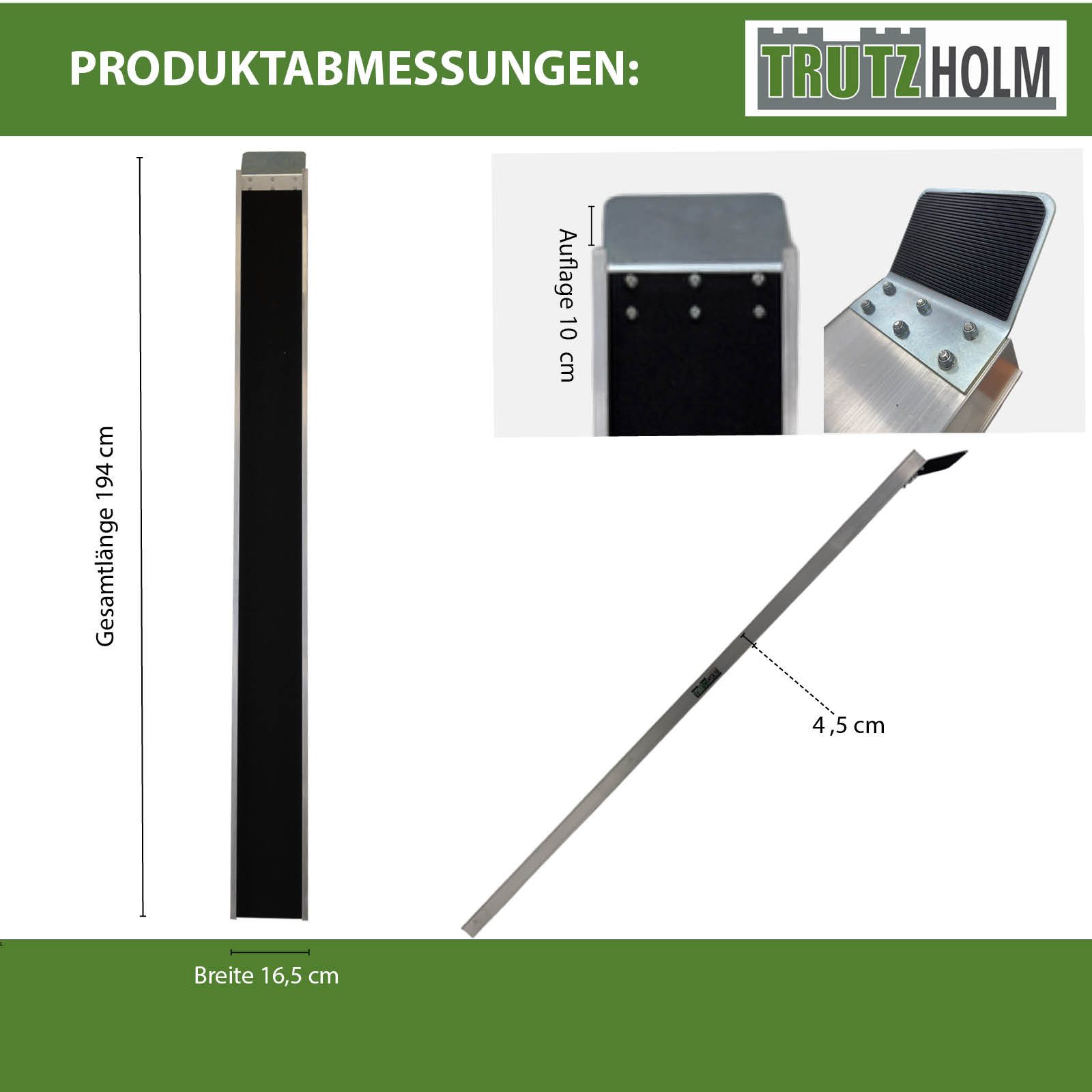 TRUTZHOLM Auffahrrampe Auffahrschiene Aluminium 194 cm 50 kg E-Bike Fahrradrampe Treppe Auto (Produkt, 1-St), keine Löcher Friktion,Anti-Rutsch Beschichtung