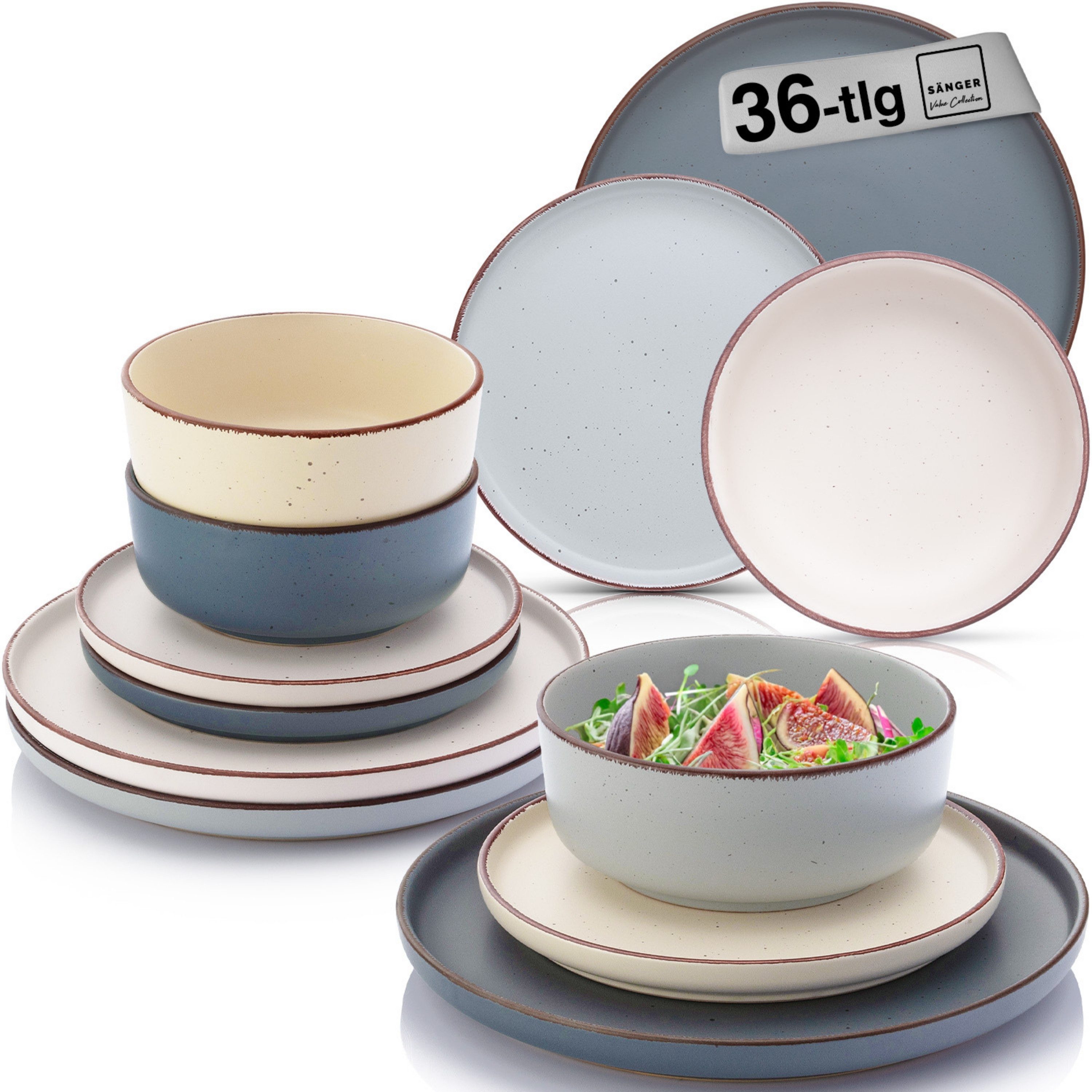 SÄNGER Geschirr-Set Bombay (36-tlg), 12 Personen, Steingut, Bombay Moonlight, Handmade, Erweiterbar, VALUE COLLECTION