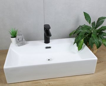 HAGO Aufsatzwaschbecken Keramik Waschbecken eckig 600x360x130 weiß mit Überlauf Aufsatzwaschbe