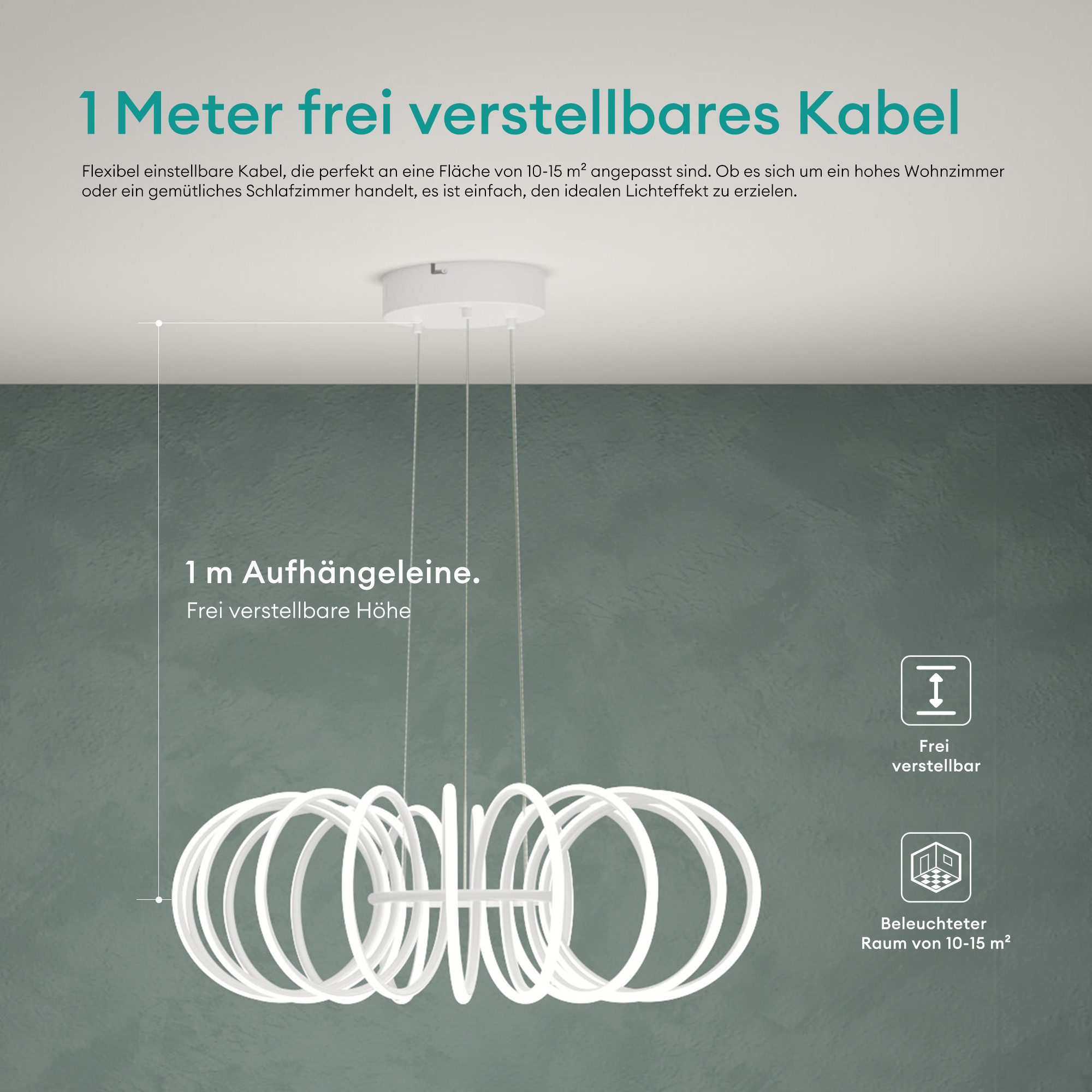 Mai & Mai Pendelleuchte Pendellampe LED-Hängelampe mit Fernbedienung & Wandschalter Nuvora05, LED-Pendelleuchte – Bild 4 von 5
