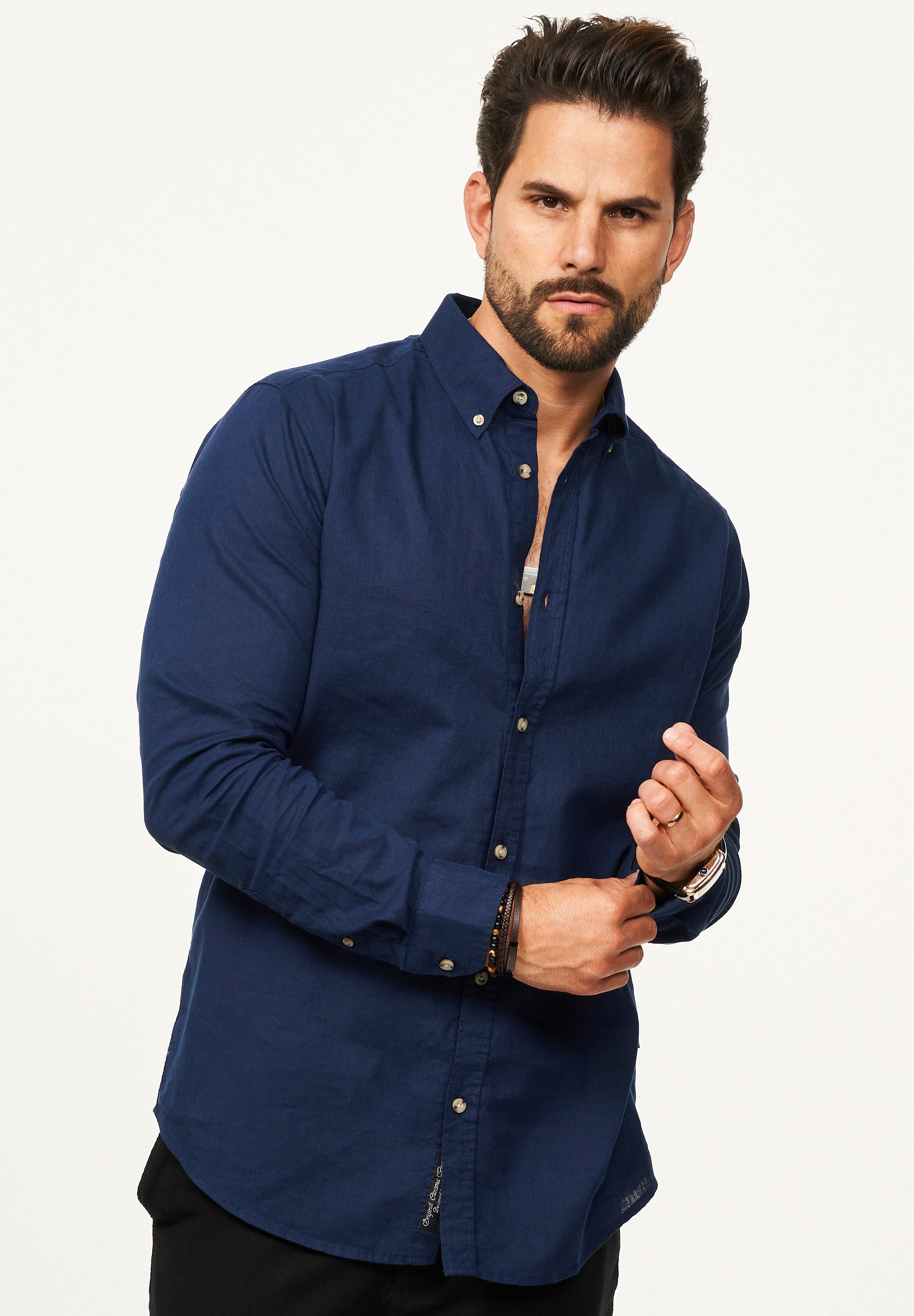 behype Langarmhemd aus Leinen im Regular-Fit günstig online kaufen