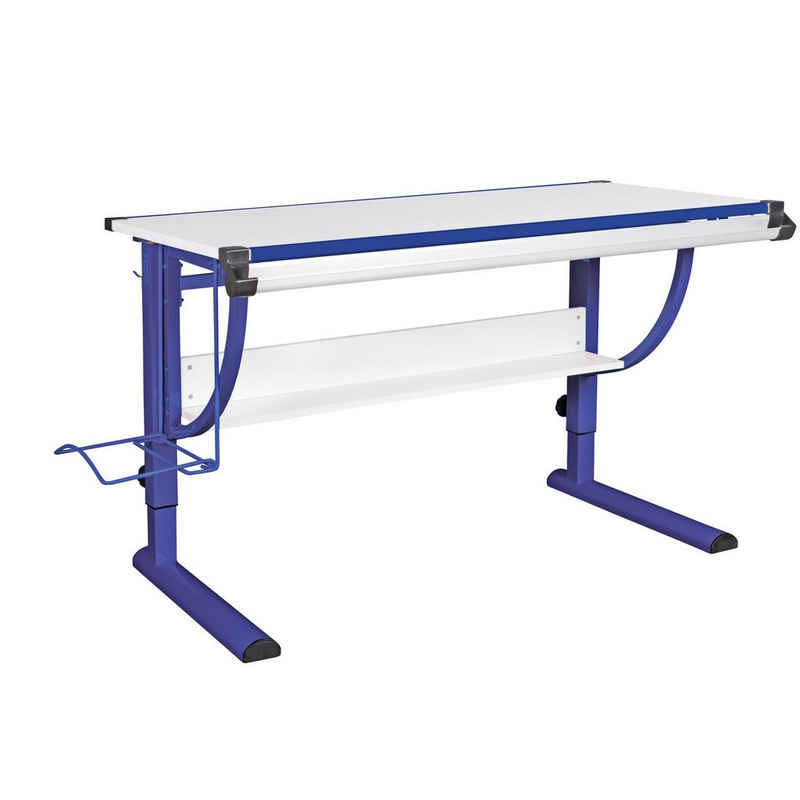 FINEBUY Kinderschreibtisch SuVa6801_1 (Kinderschreibtisch Holz 120 x 60 cm Blau / Weiß), Schülerschreibtisch Neigungsverstellbar Modern