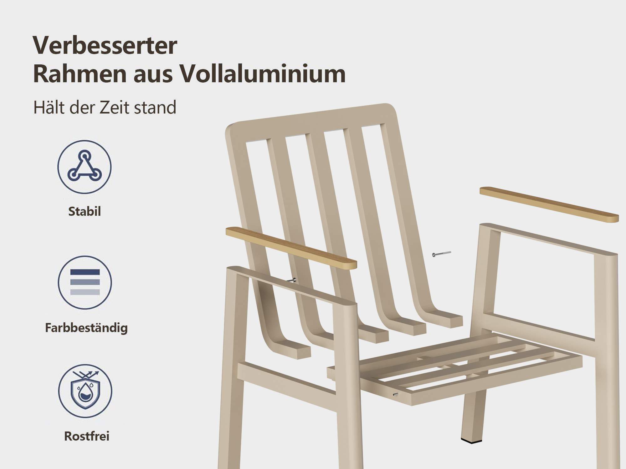 MeXo Gartenstuhl Aluminium Gartenmöbel Esstischstuhl mit Kissen (ergonomischen Sesseln, 2 St), Belastbarkeit pro Sitzplatz 140 kg
