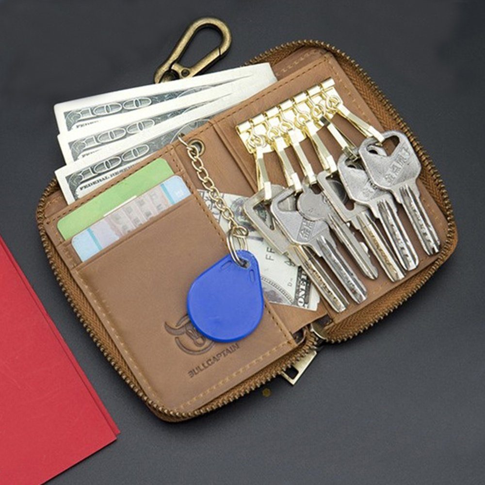 Schlüsselanhänger Herrenbrieftasche Braun mit Rindsleder Geldbörse Lederbrieftasche TSEPOSY