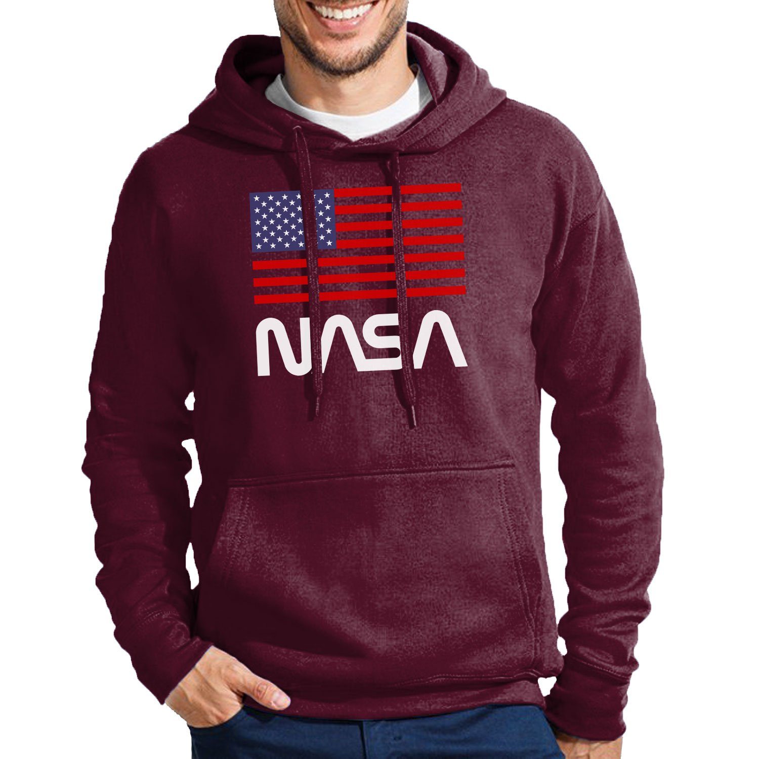 Blondie & Brownie Hoodie Herren NASA Nasa USA Amerika Rakete Mit Kapuze Burgund
