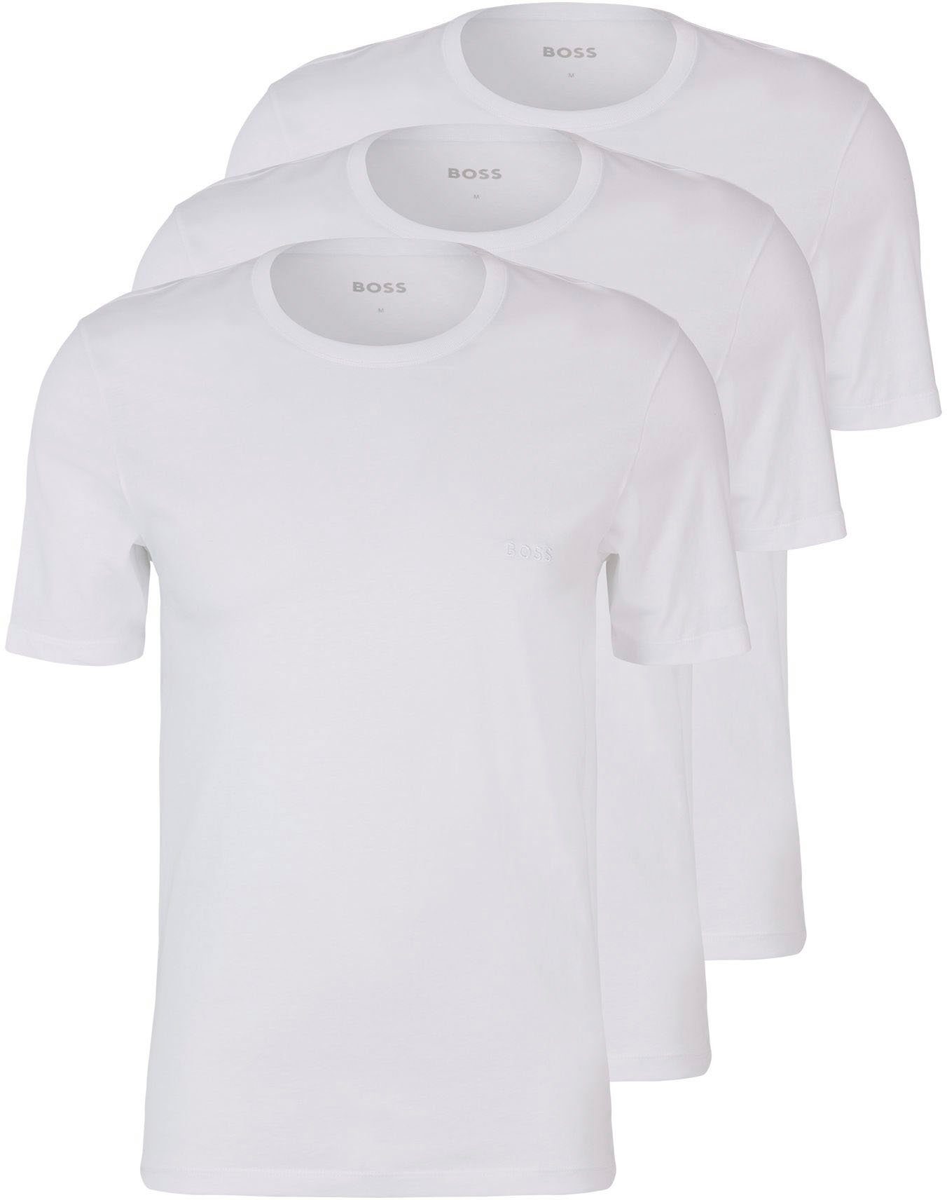 BOSS mit (3er-Pack) white100 T-Shirt T-Shirt dezentem Rundhals Logo-Print BOSS