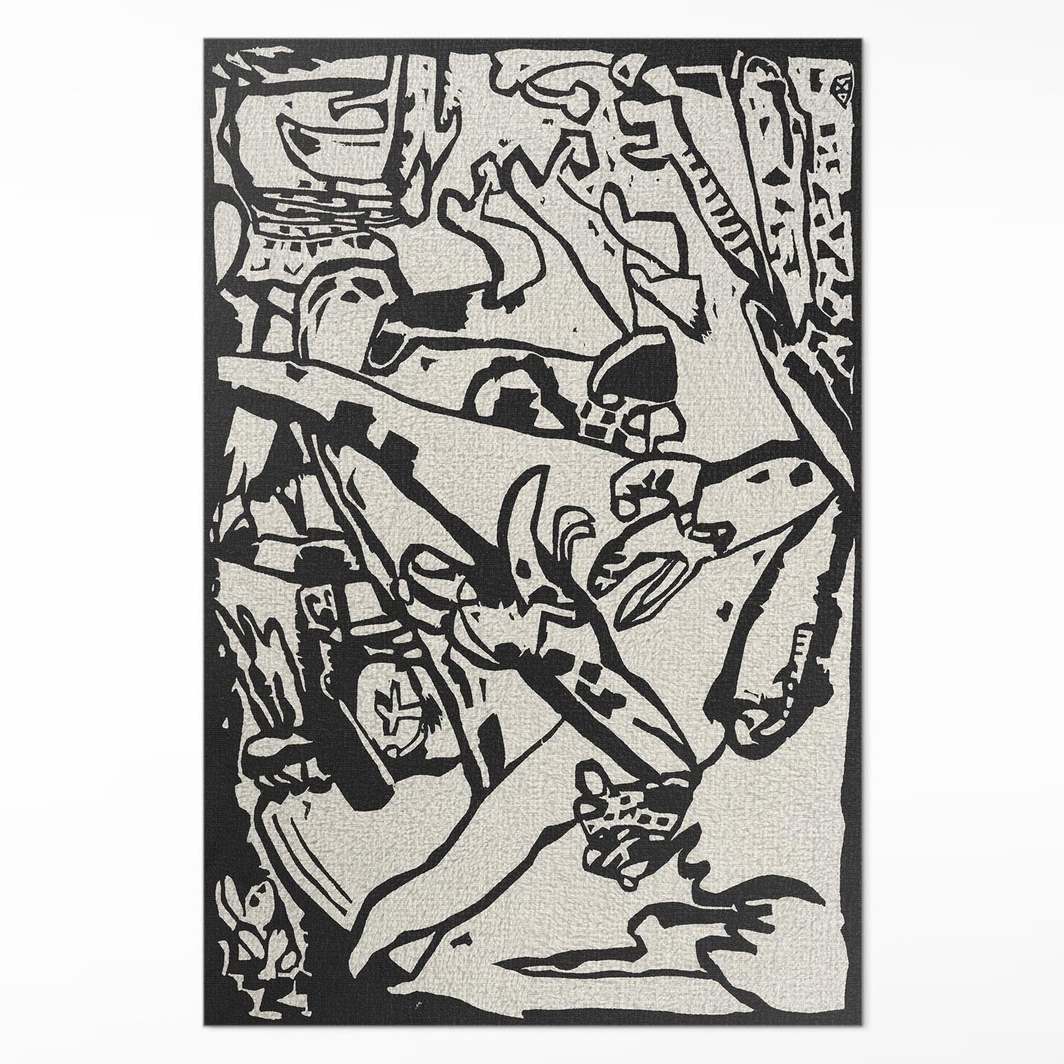 Tulup Vinylteppich Schwarz und Weiß Komposition von Wassily Kandinsky, Teppichläufer PVC, Höhe: 90 mm