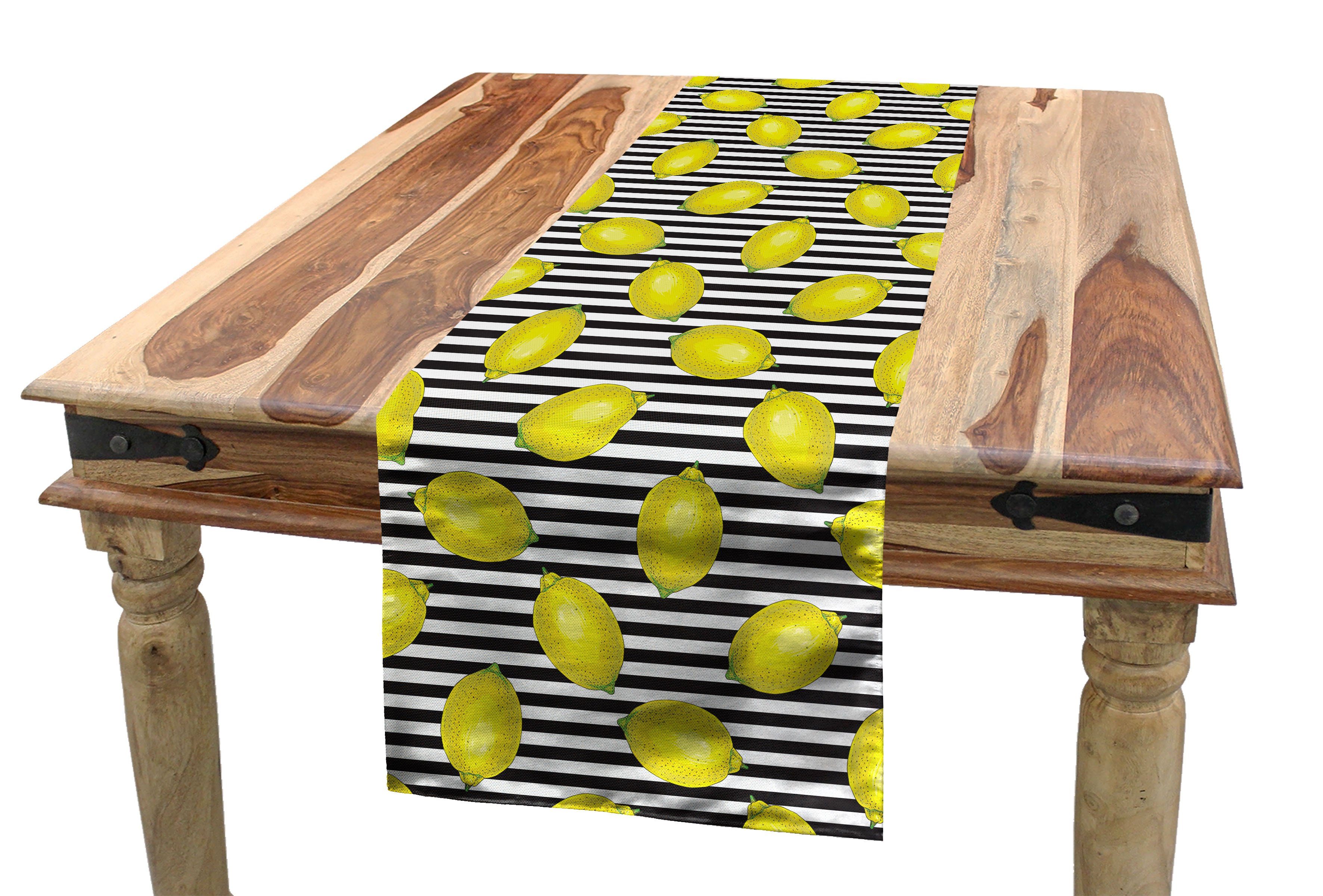 Abakuhaus Tischläufer Esszimmer Küche Rechteckiger Dekorativer Tischläufer, Zitronen Citrus Motiv Stripes Kunst