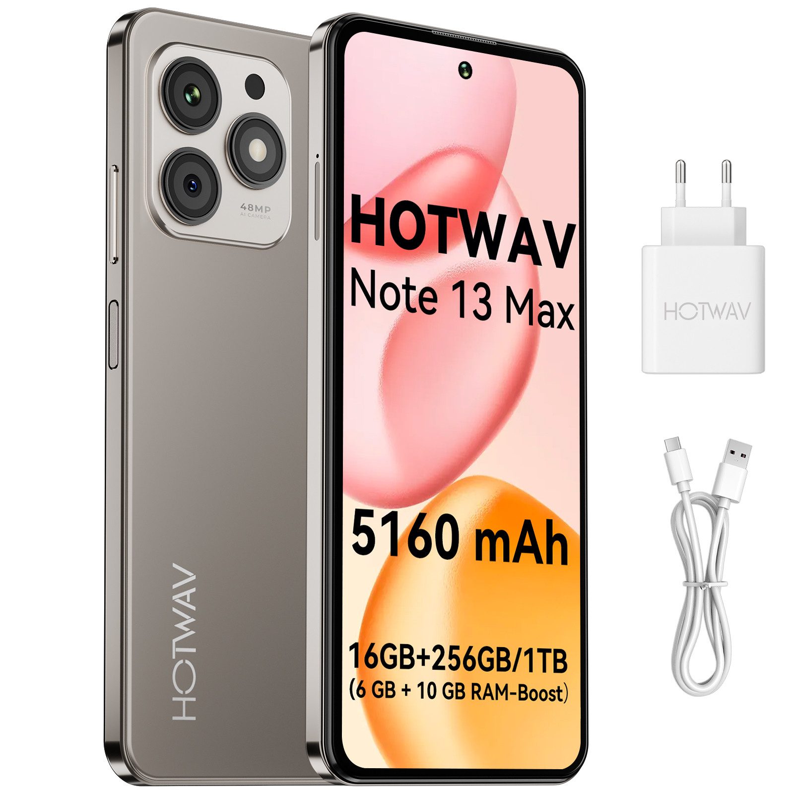 HOTWAV Note 13 Max Handy, 16+256 GB/1 TB Smartphone, Android handy, Smartphone (16,7 cm/6.8 Zoll, 256 GB Speicherplatz, 48 MP Kamera, Smartphone ohne Vertrag, Günstige Smartphone, 5160 mAh)
