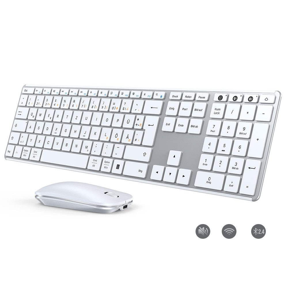 Seenda SKM64-3 Leise Bluetooth Tastatur mit Maus Wiederaufladbare Tastatur- und Maus-Set, (Set, 2 St., Ultradünne Leise Tastatur Maus Set kabellos), Dualmodus, Aufladbar und aus Metall