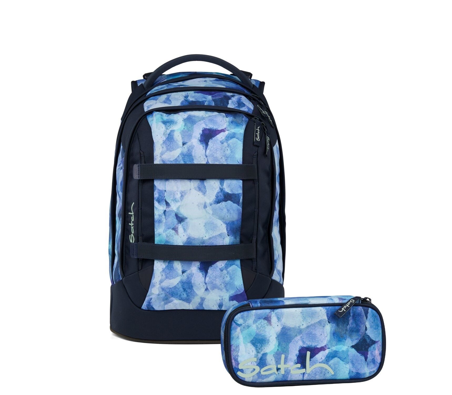 Satch Schulranzen Schulrucksack-Set PACK Blurry Sky 2-teilig (2-teilig), ergonomisch, Your-Size-System: auf Körpergröße anpassbar