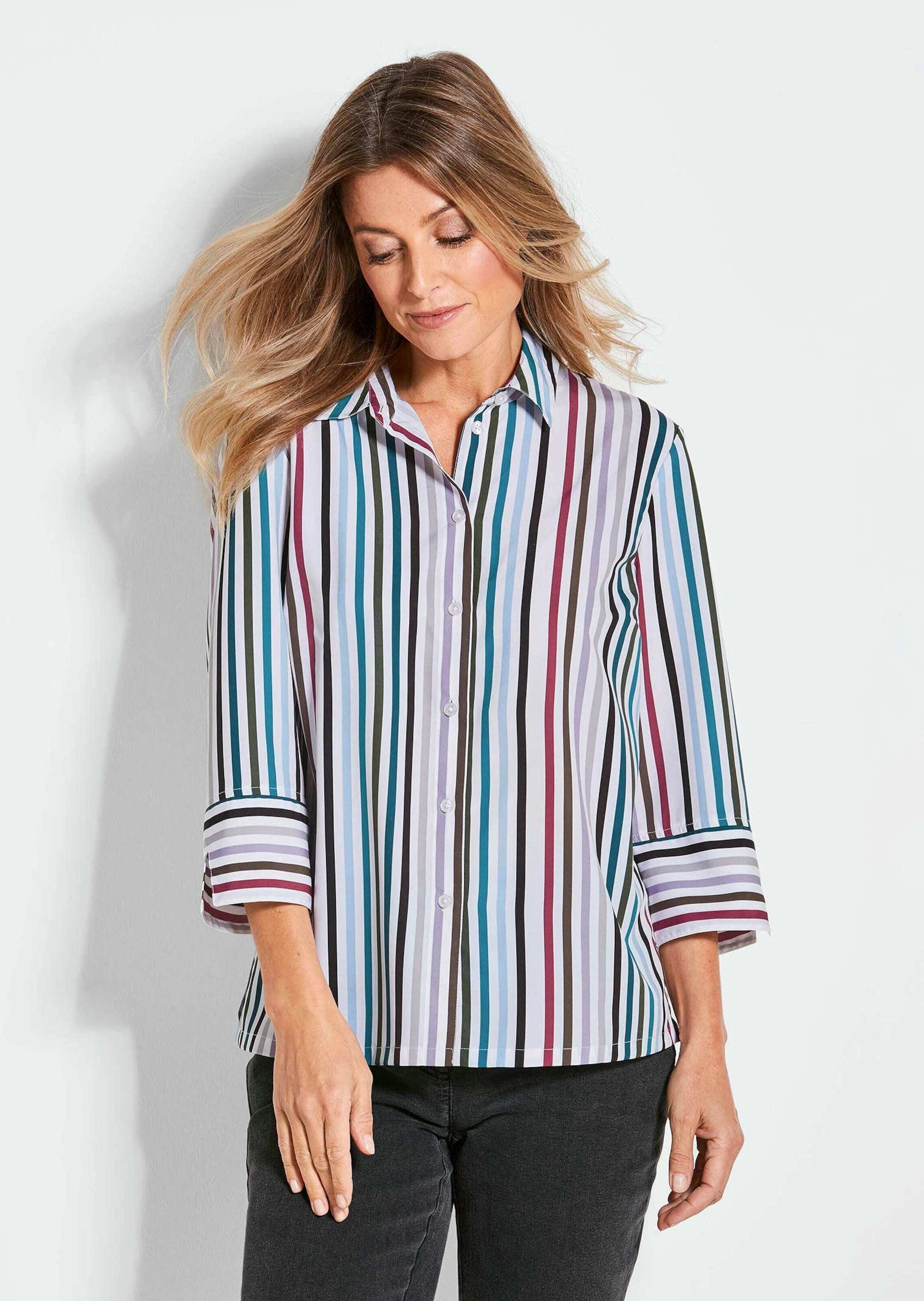 GOLDNER Hemdbluse Blusenshirt mit Streifenmuster Streifenbluse mit Hemdkrag günstig online kaufen