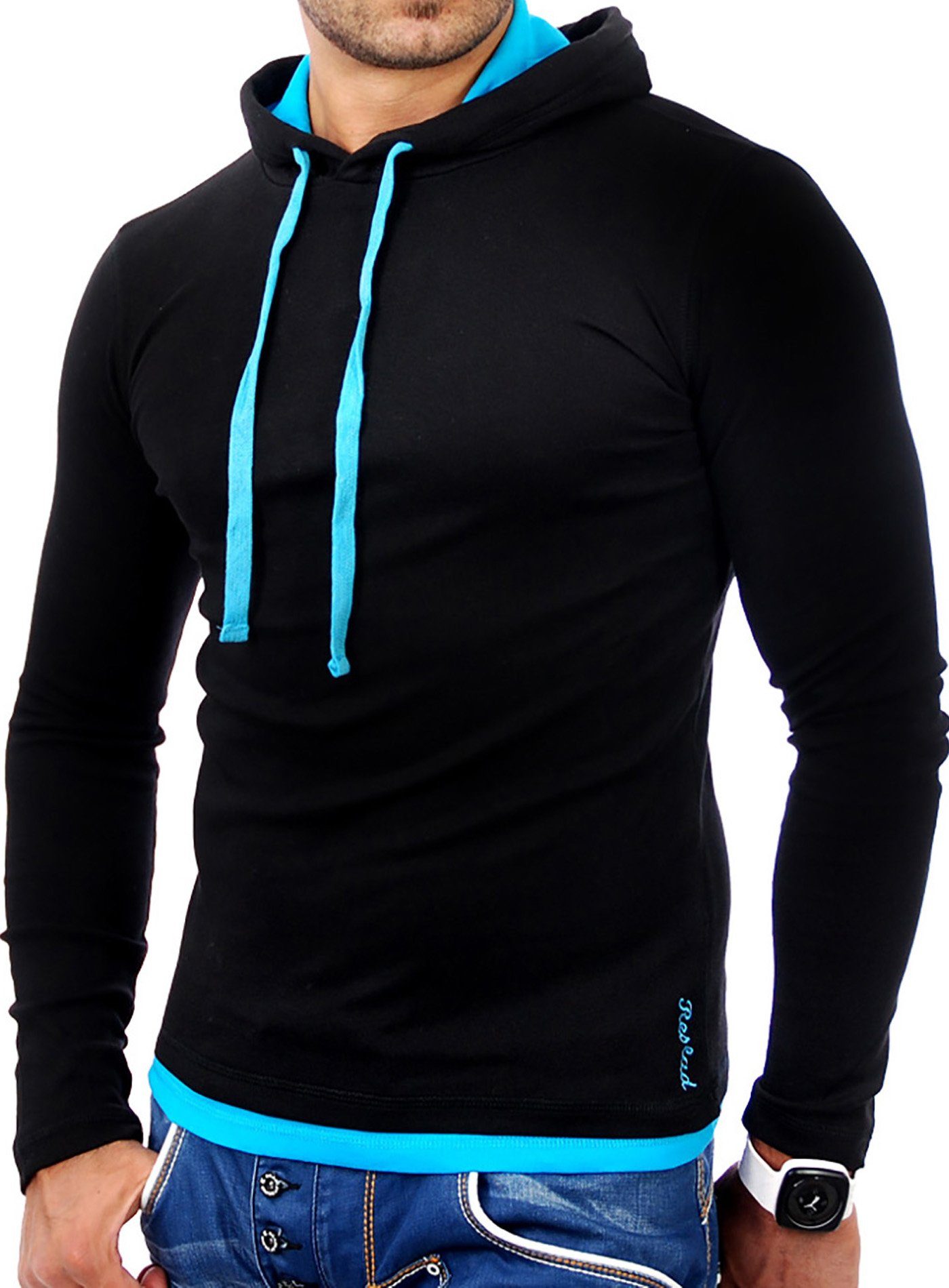 Reslad Sweatshirt Reslad Herren Kapuzen Sweatshirt (1-tlg) Kapuzensweatshirt schwarz-türkis RS-1003 Layer-Look