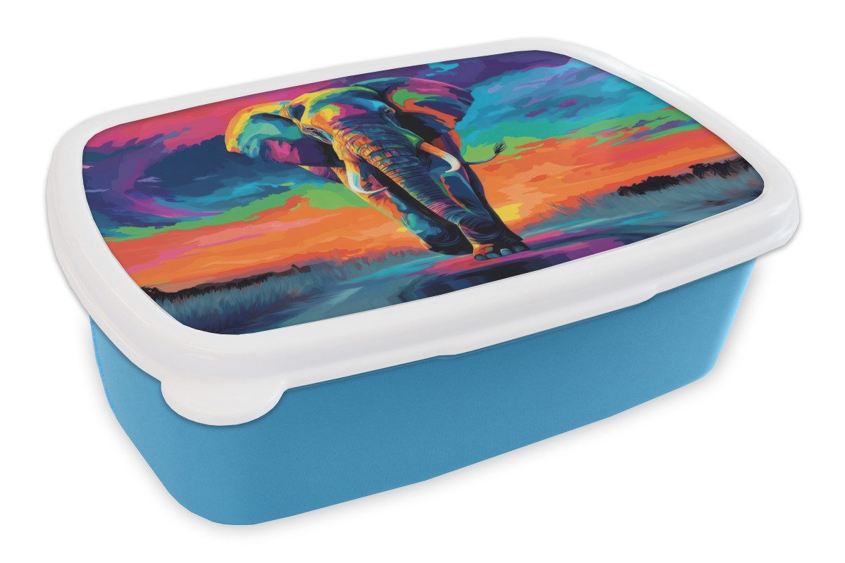 MuchoWow Lunchbox Elefant - Bunt - Himmel - Abstrakt, Kunststoff, (2-tlg), Brotdose, Lunchbox, Brotbox für Kinder und Erwachsene