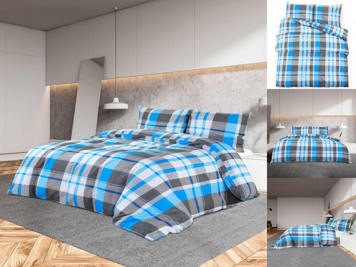 Bettwäsche Bettwäsche-Set Blau und Grau 225x220 cm Baumwolle Bettbezug, vidaXL