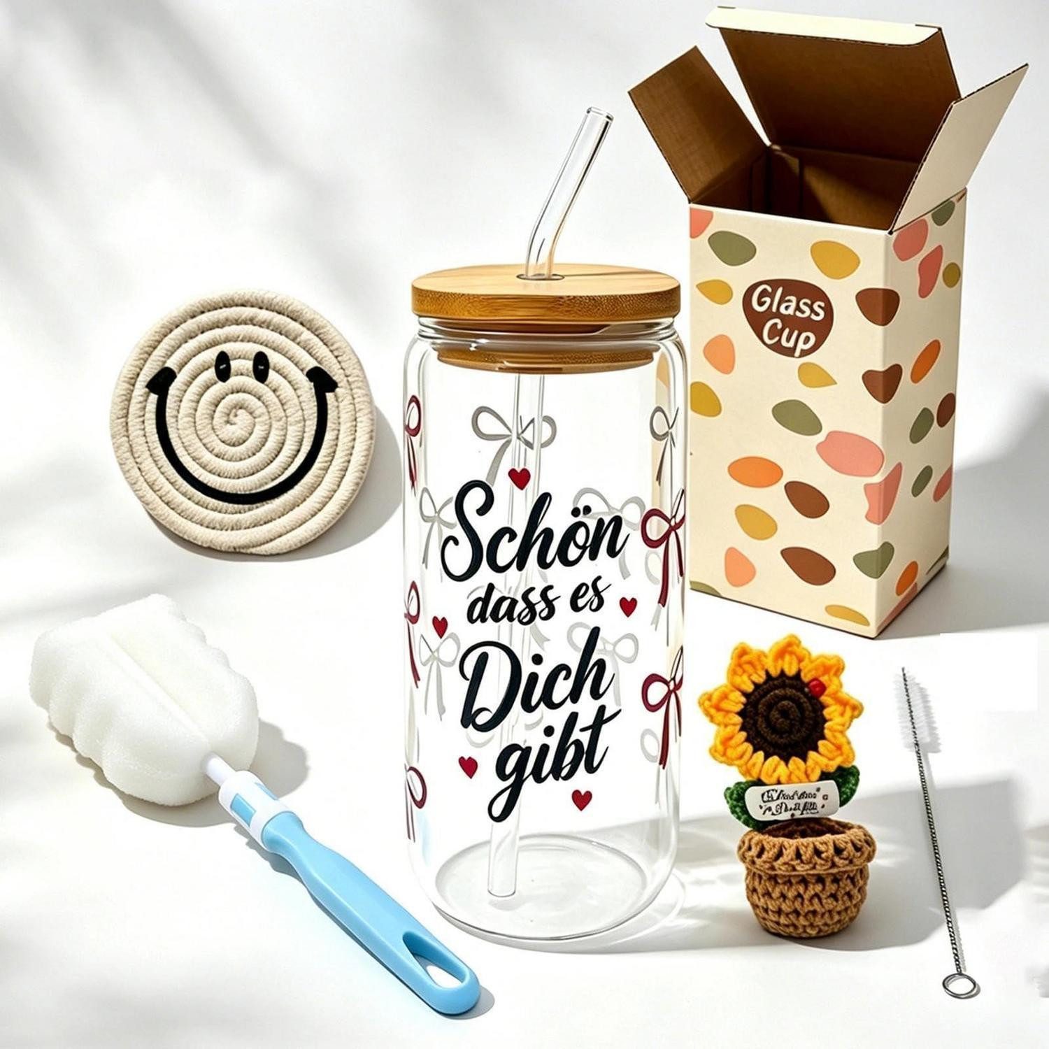 LuxusKollektion Gläser-Set Trinkglas Set Geschenk Frau Freundin Geburtstag Holzdeckel, Glas