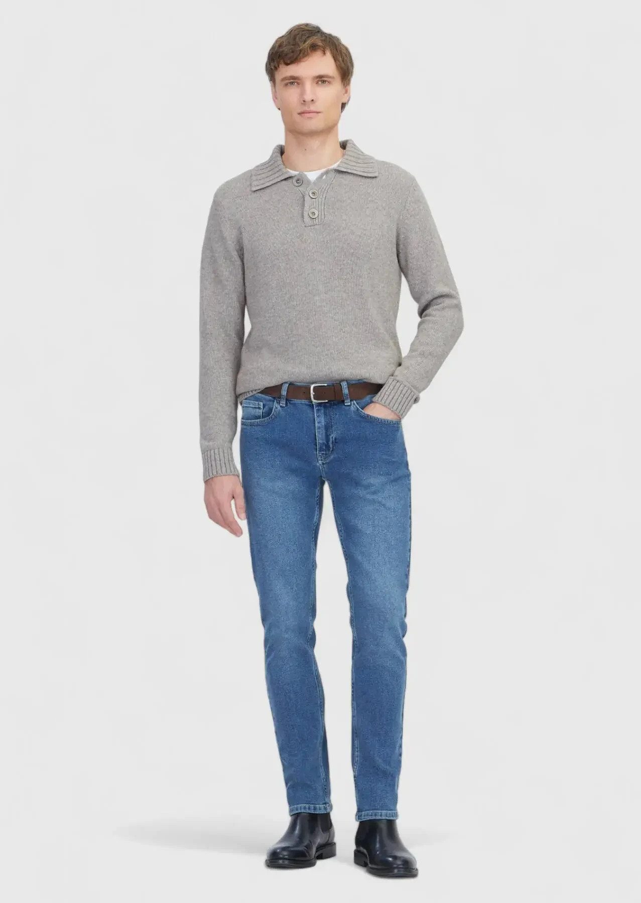 RAMSEY Jeanslatzhose Blaue Slim-Fit-Jeans aus Baumwollmischgewebe