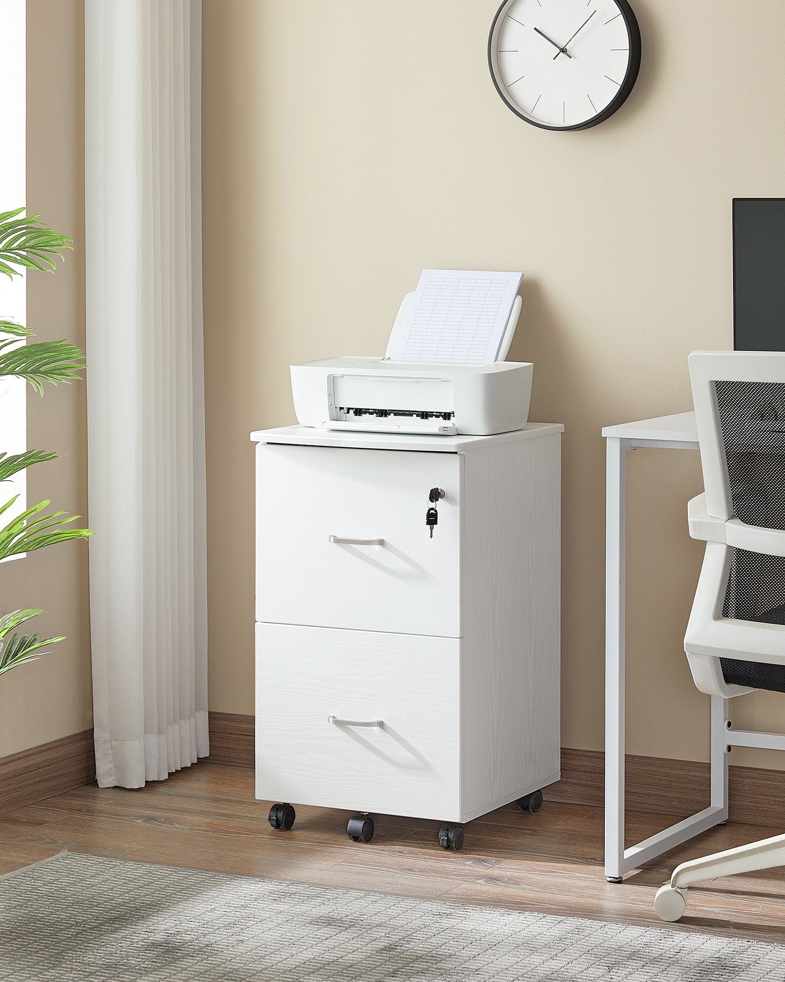 VASAGLE Aktenschrank Rollcontainer, abschließbar, mit 2 Schubladen, 5 Rolle günstig online kaufen