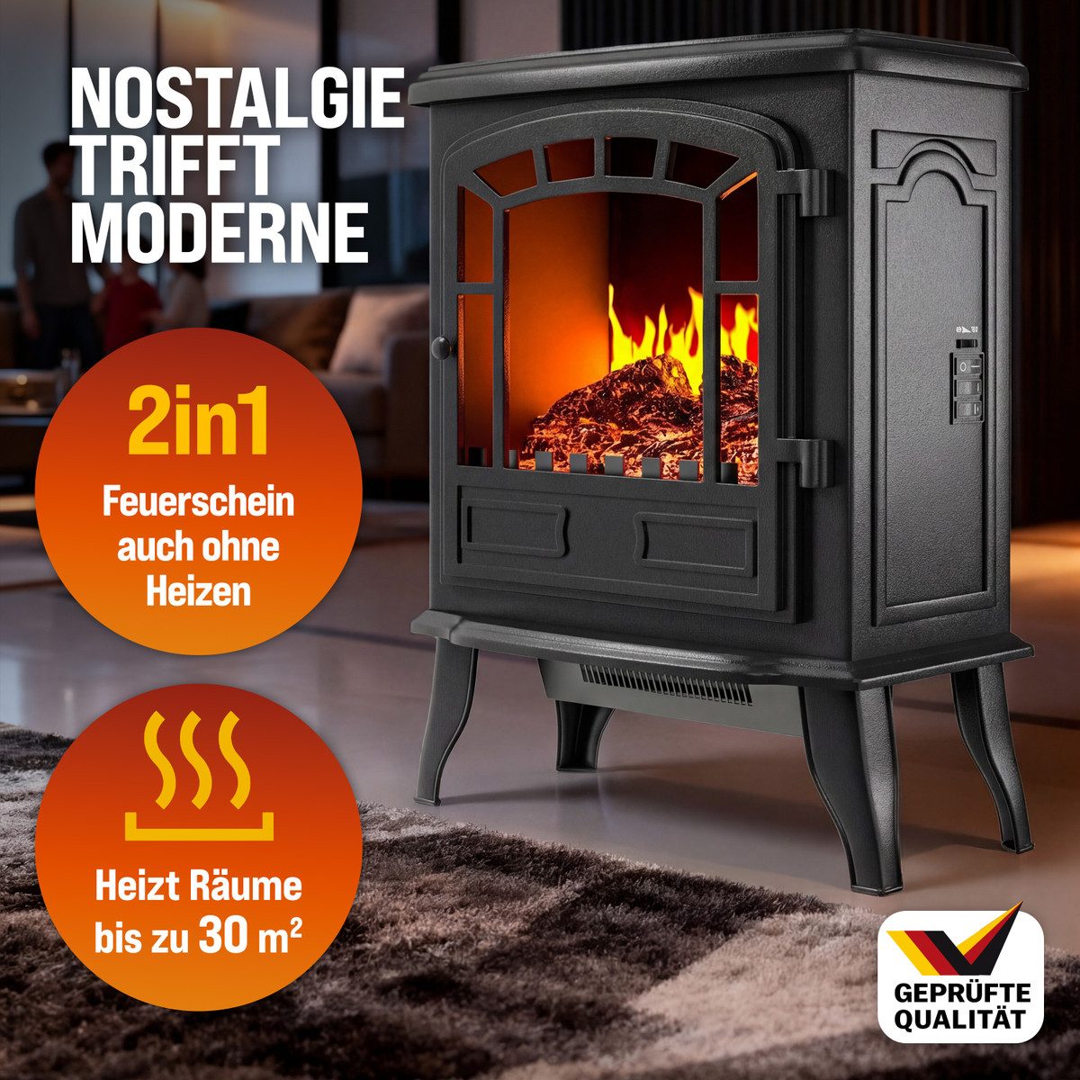 monzana Elektrokamin, Elektrokamin Elektrischer Kamin mit Heizung LED Kaminfeuer Effekt