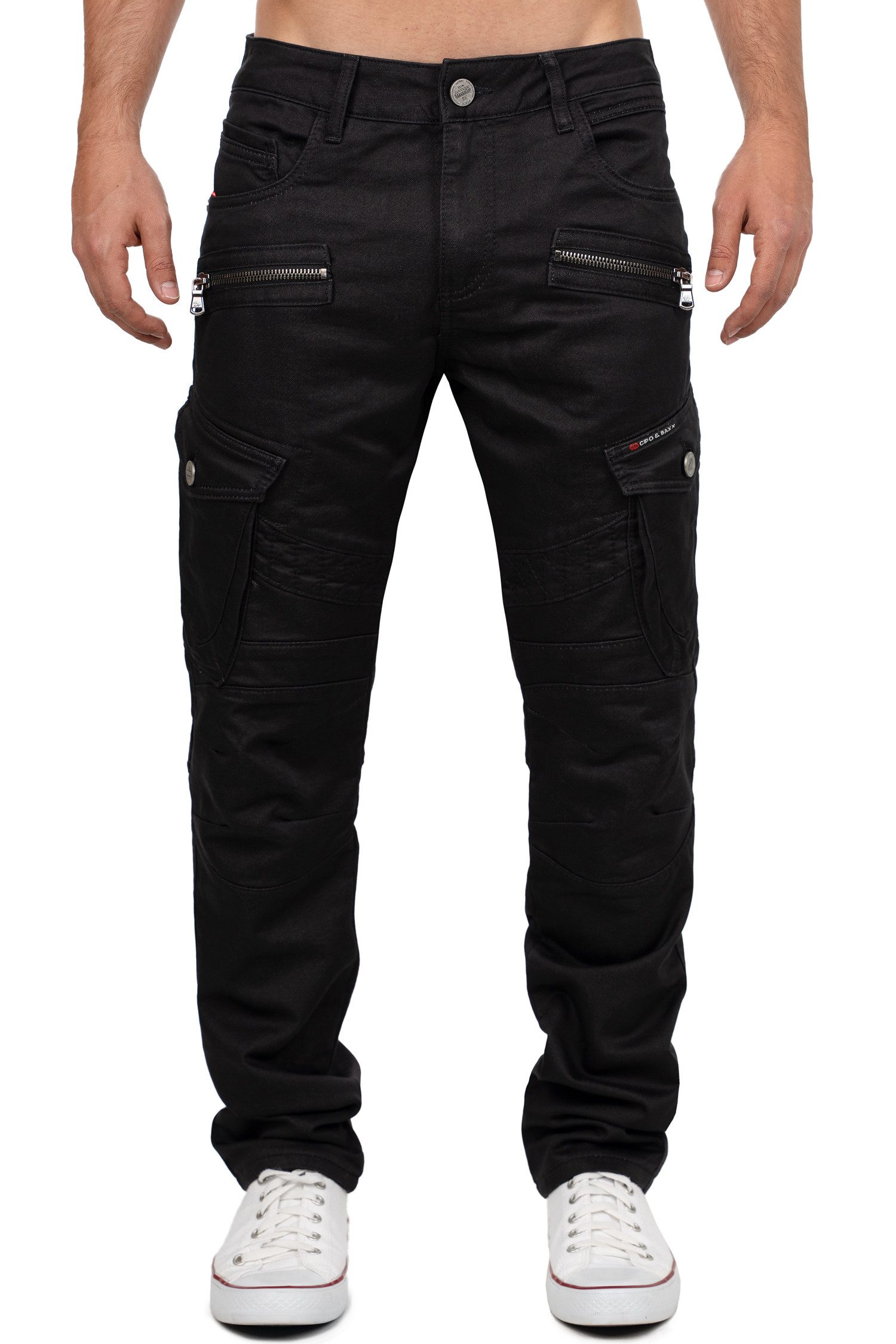 Cipo & Baxx Bikerjeans Herren Straight Fit Hose Mid Waist BA-CD424 Cargohos günstig online kaufen