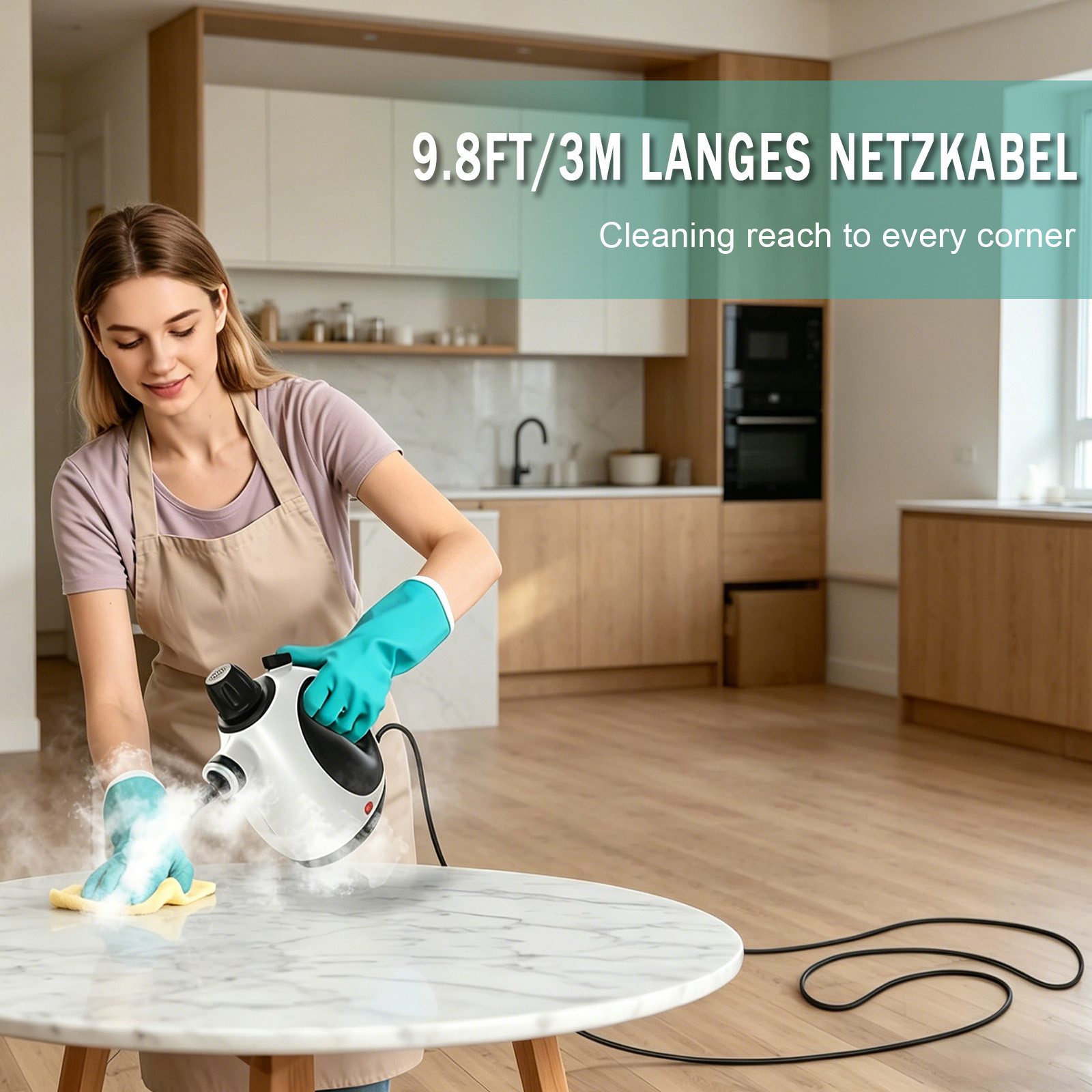 AKKEE Handdampfreiniger Mehrzweck-Dampfreiniger 320 Kpa Küchenreiniger tragbarer Reiniger, 1050 W, mit 14 Zubehörteilen, Ergonomischer Griff
