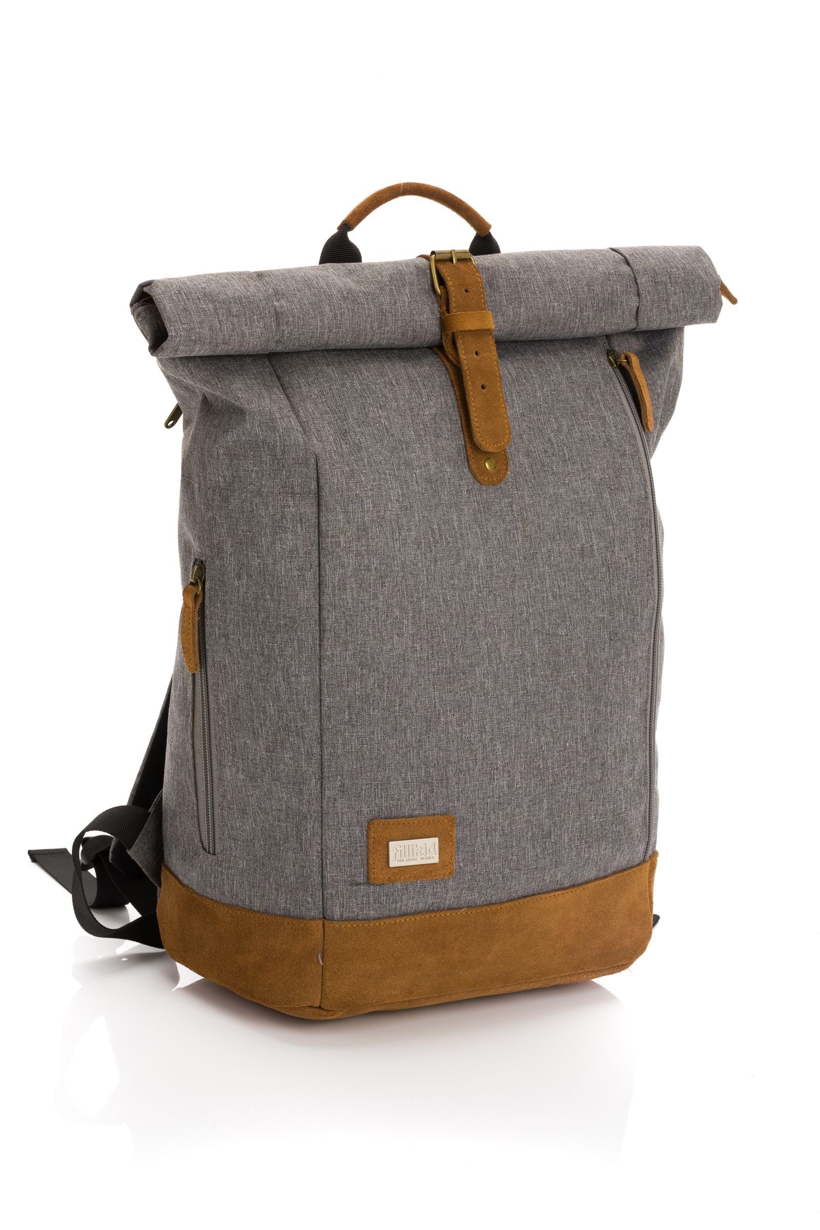 Fillikid Wickeltasche Fillikid Wickelrucksack Berlin Exclusiv, Baby Wickelrucksack mit Kinderwagenbefestigung, Rucksack für Mama und Papa, Backpack mit Wickelunterlage, Rolltop-Stil Babytasche