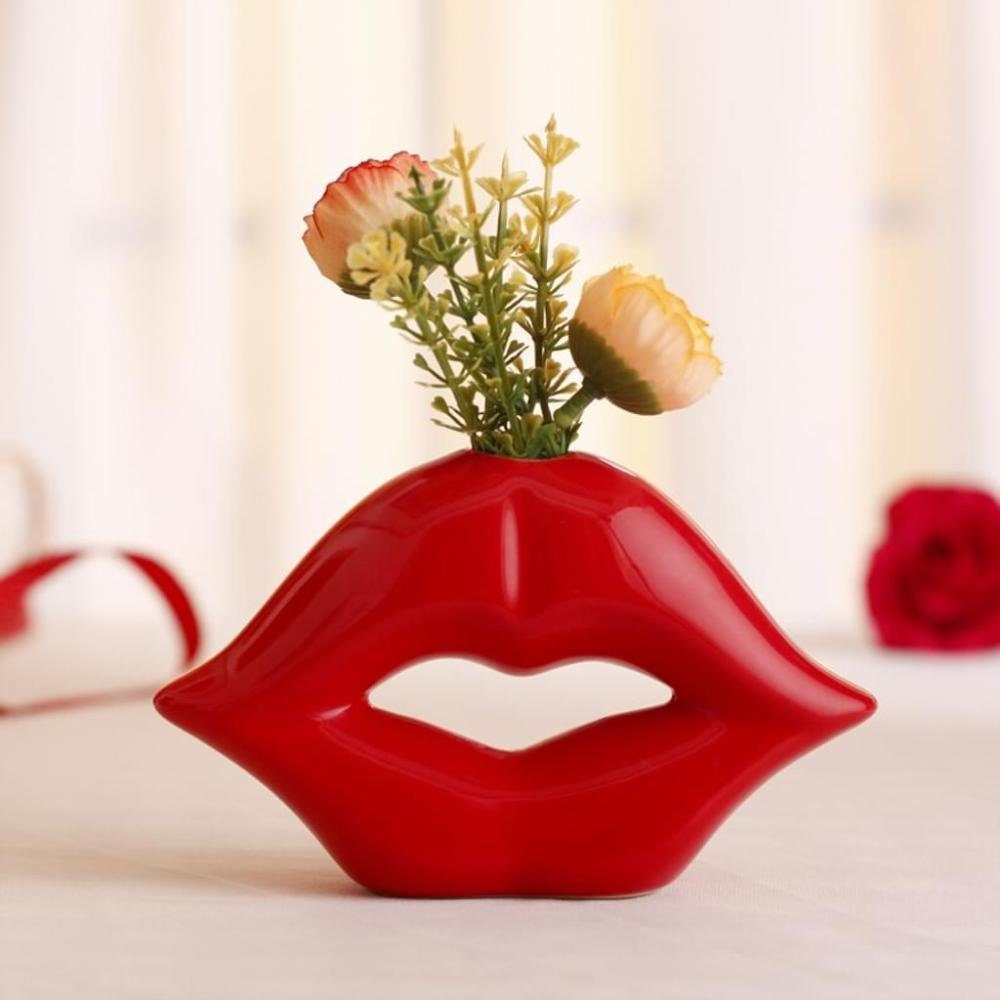 Jormftte Dekoobjekt Vase,Keramikvase Rote Dekoration Lippen