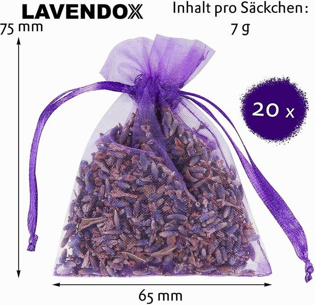 Duftkissen LAVENDOX Lavendelsäckchen Lavendelkissen Mottenschutz Premium Duftsäckchen Lavendel Schrankduft Organza Duft Säckchen [20er Set], MAVURA